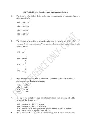 CUSAT CAT 2022 Test in Physics Chemistry and Mathematics Fourth Shift Question Paper