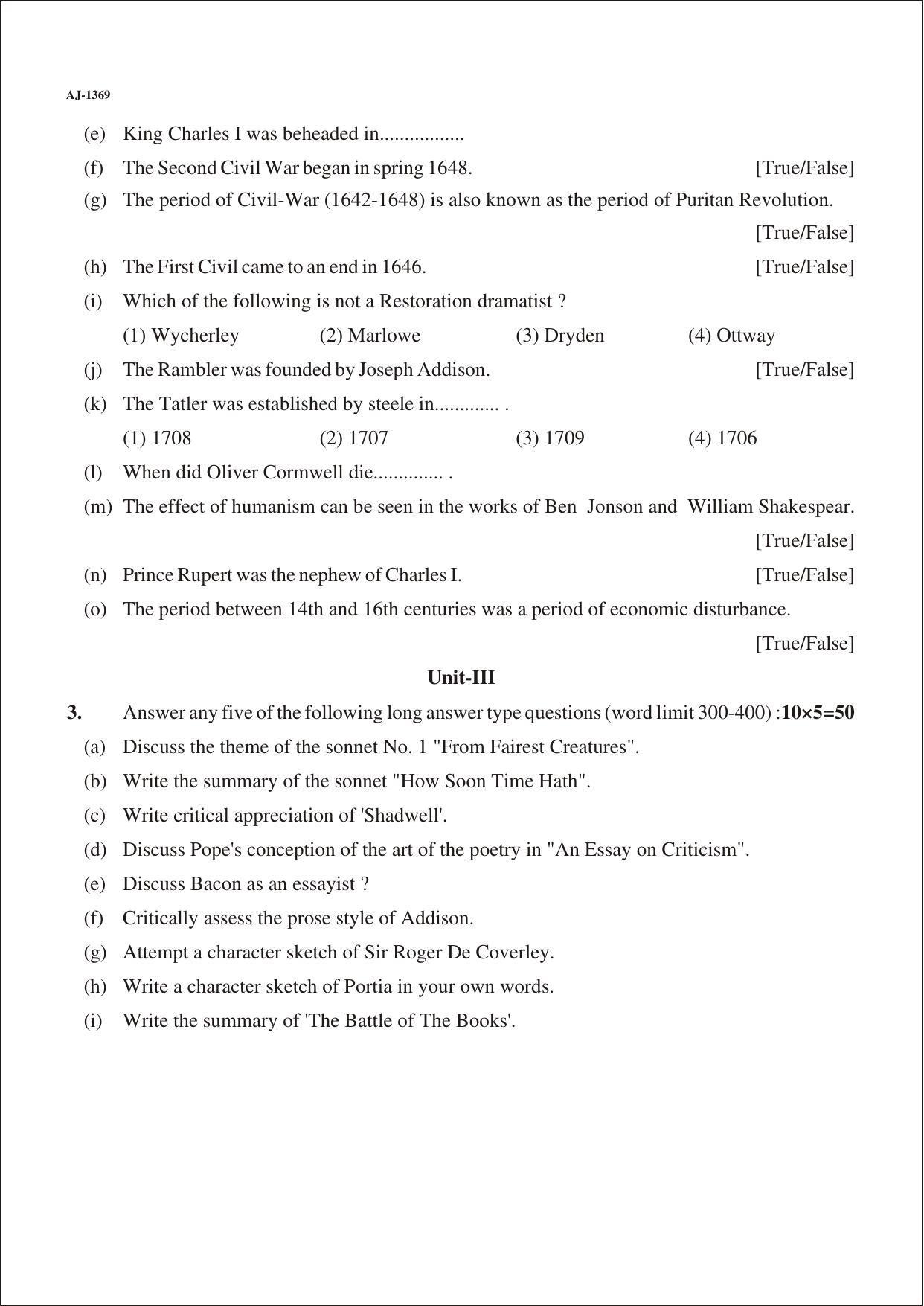 Bilaspur University Question Paper 2021-2022:B.A. Part-I (One) (Private) English Literature Paper 1 - Page 2