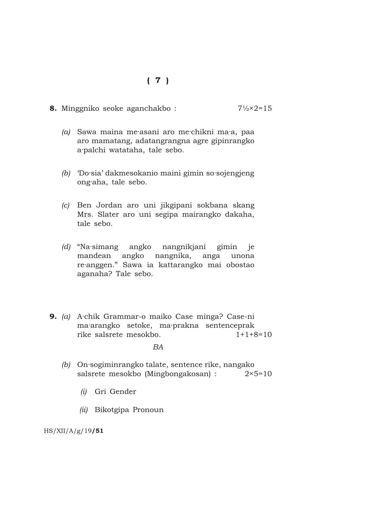 Meghalaya Board (MBOSE) Class 12 GARO ( ELECTIVE ) 2019 Question Paper - Page 7