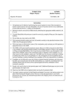 PUBDET 2018 Physics Question Papers