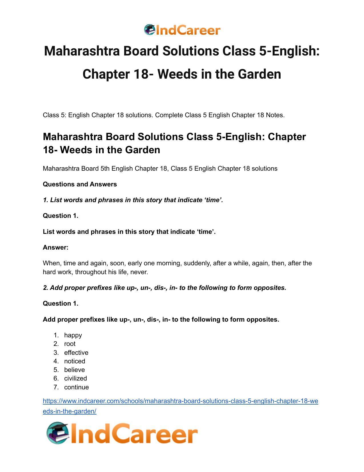 Maharashtra Board Solutions Class 5-English: Chapter 18- Weeds in the Garden - Page 2