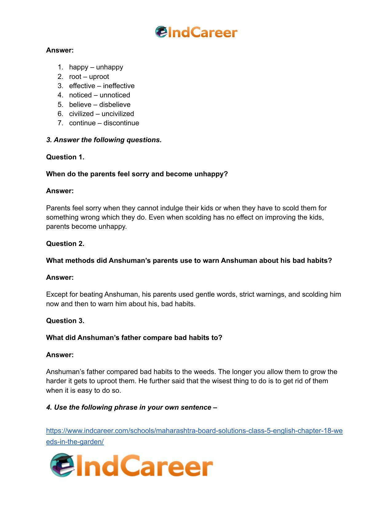 Maharashtra Board Solutions Class 5-English: Chapter 18- Weeds in the Garden - Page 3