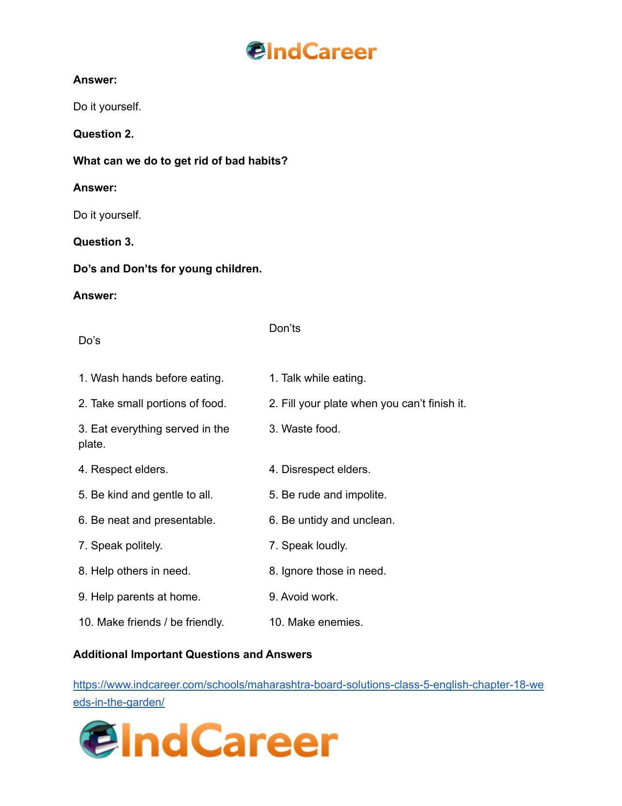 Maharashtra Board Solutions Class 5-English: Chapter 18- Weeds in the Garden - Page 8