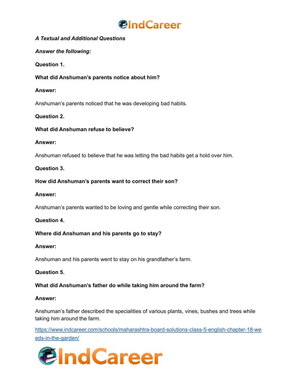 Maharashtra Board Solutions Class 5-English: Chapter 18- Weeds in the Garden - Page 9