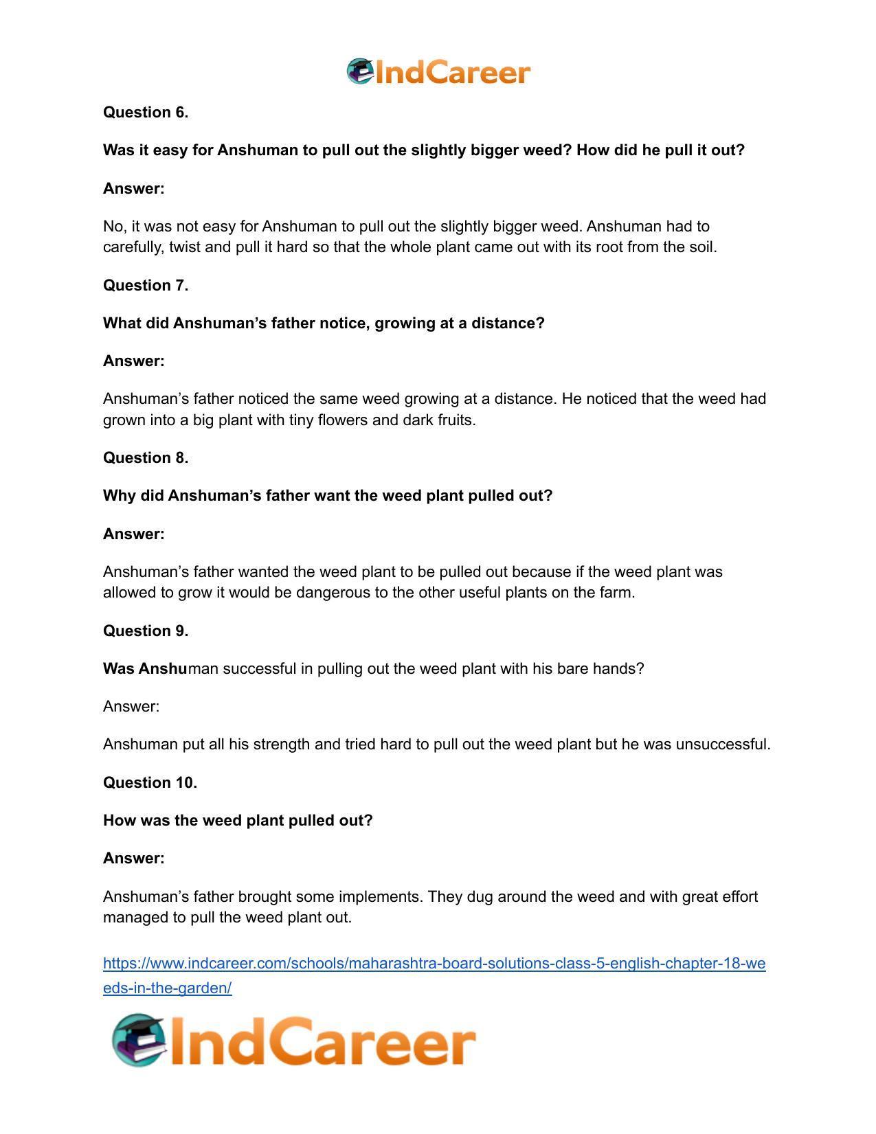 Maharashtra Board Solutions Class 5-English: Chapter 18- Weeds in the Garden - Page 10