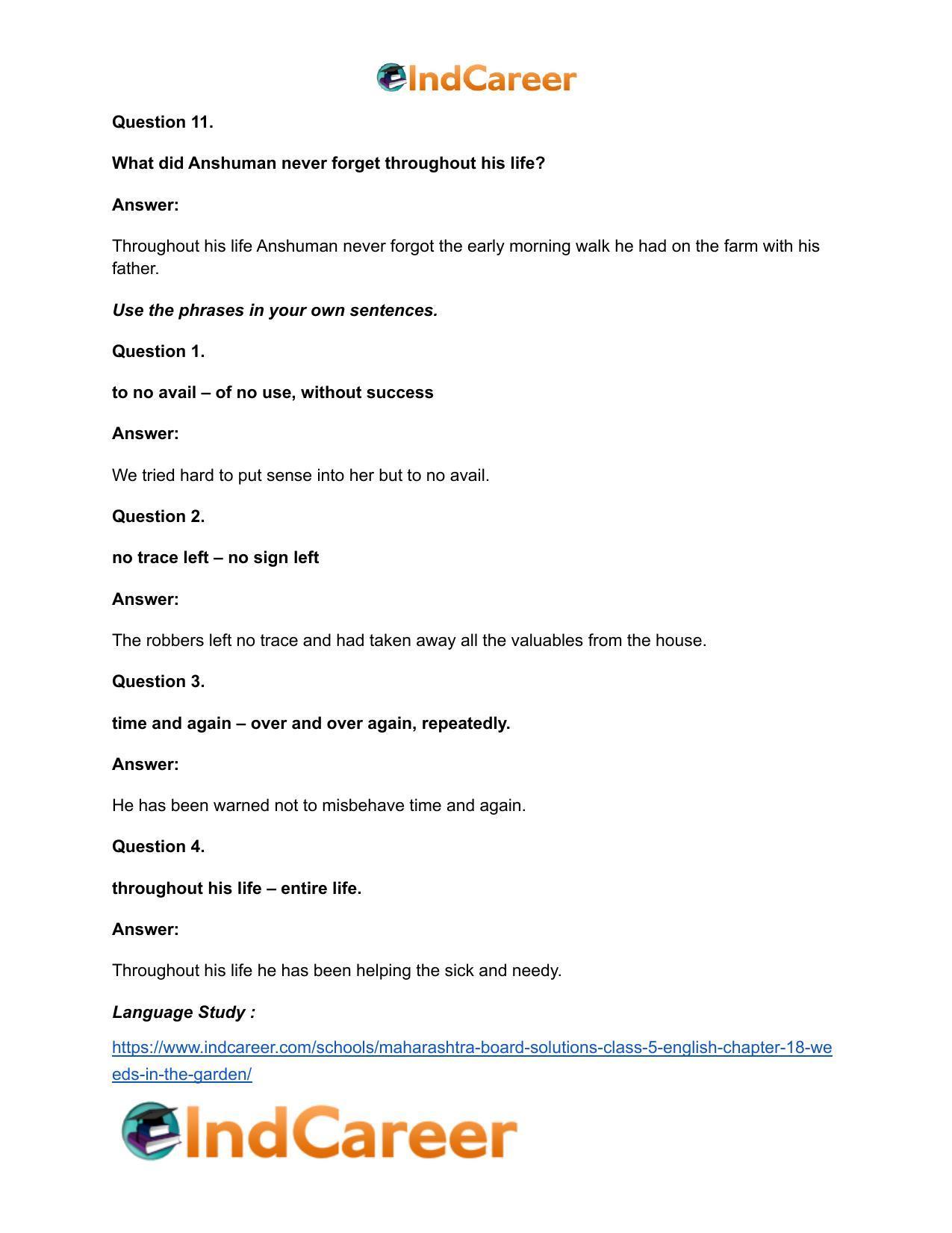 Maharashtra Board Solutions Class 5-English: Chapter 18- Weeds in the Garden - Page 11