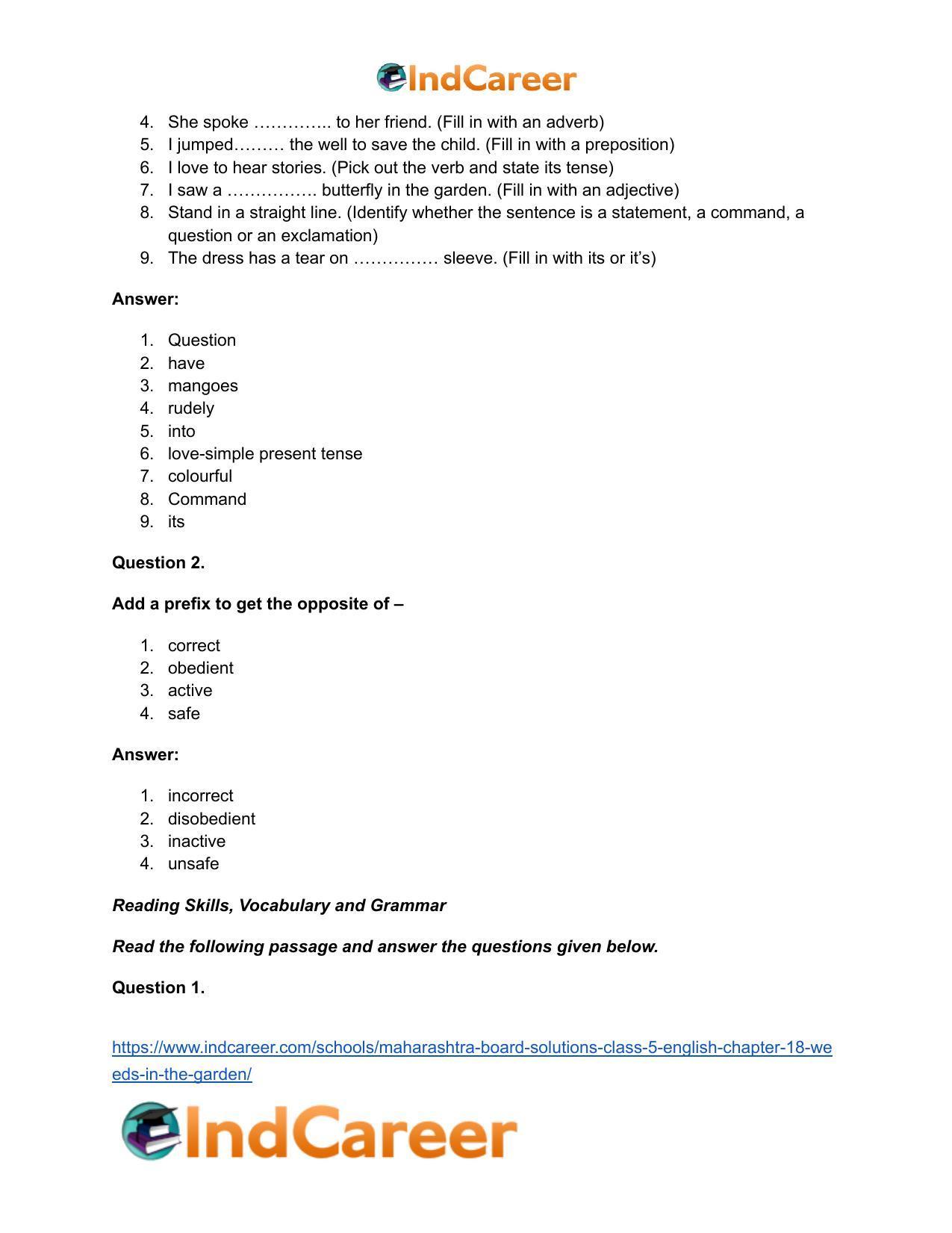 Maharashtra Board Solutions Class 5-English: Chapter 18- Weeds in the Garden - Page 14