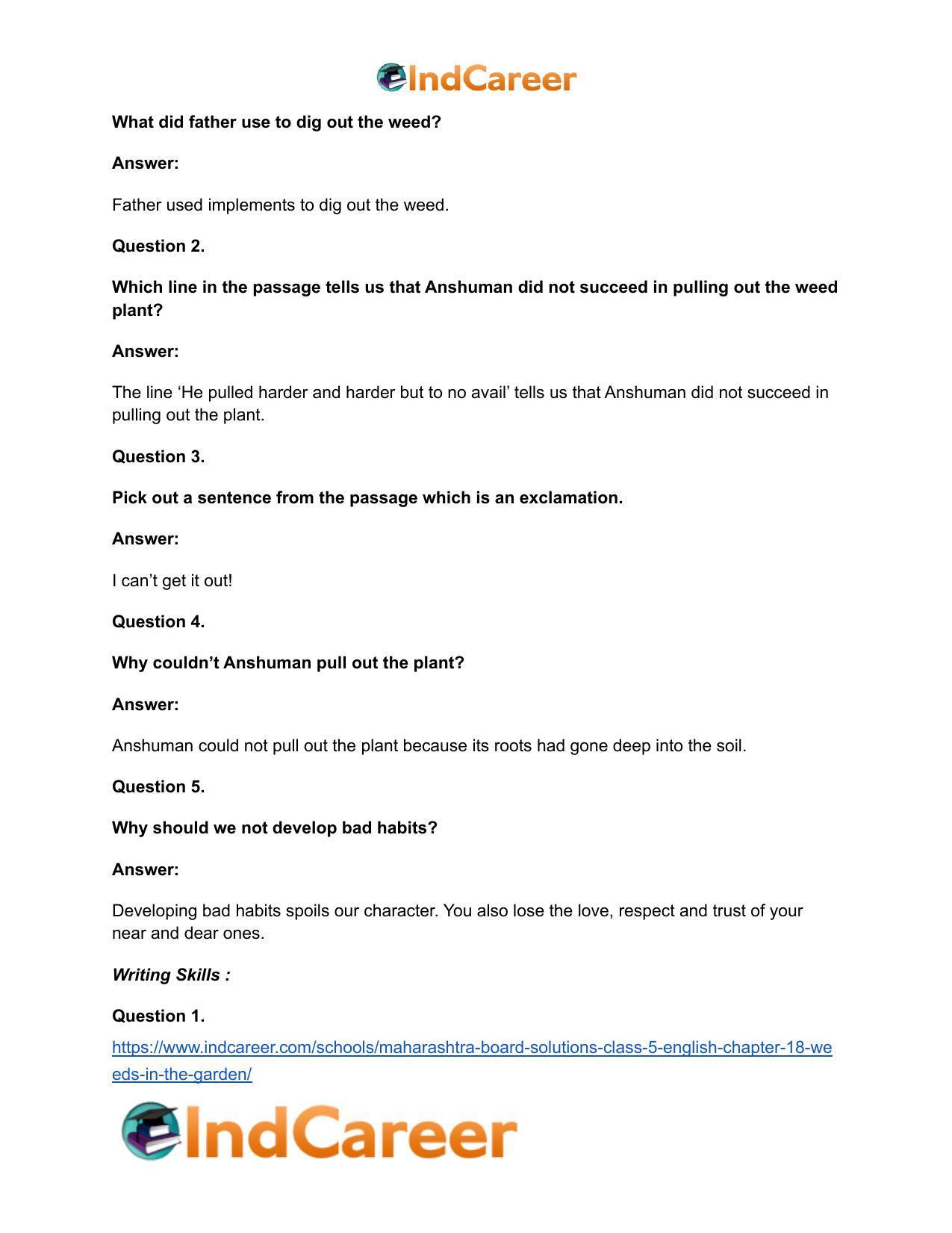 Maharashtra Board Solutions Class 5-English: Chapter 18- Weeds in the Garden - Page 15