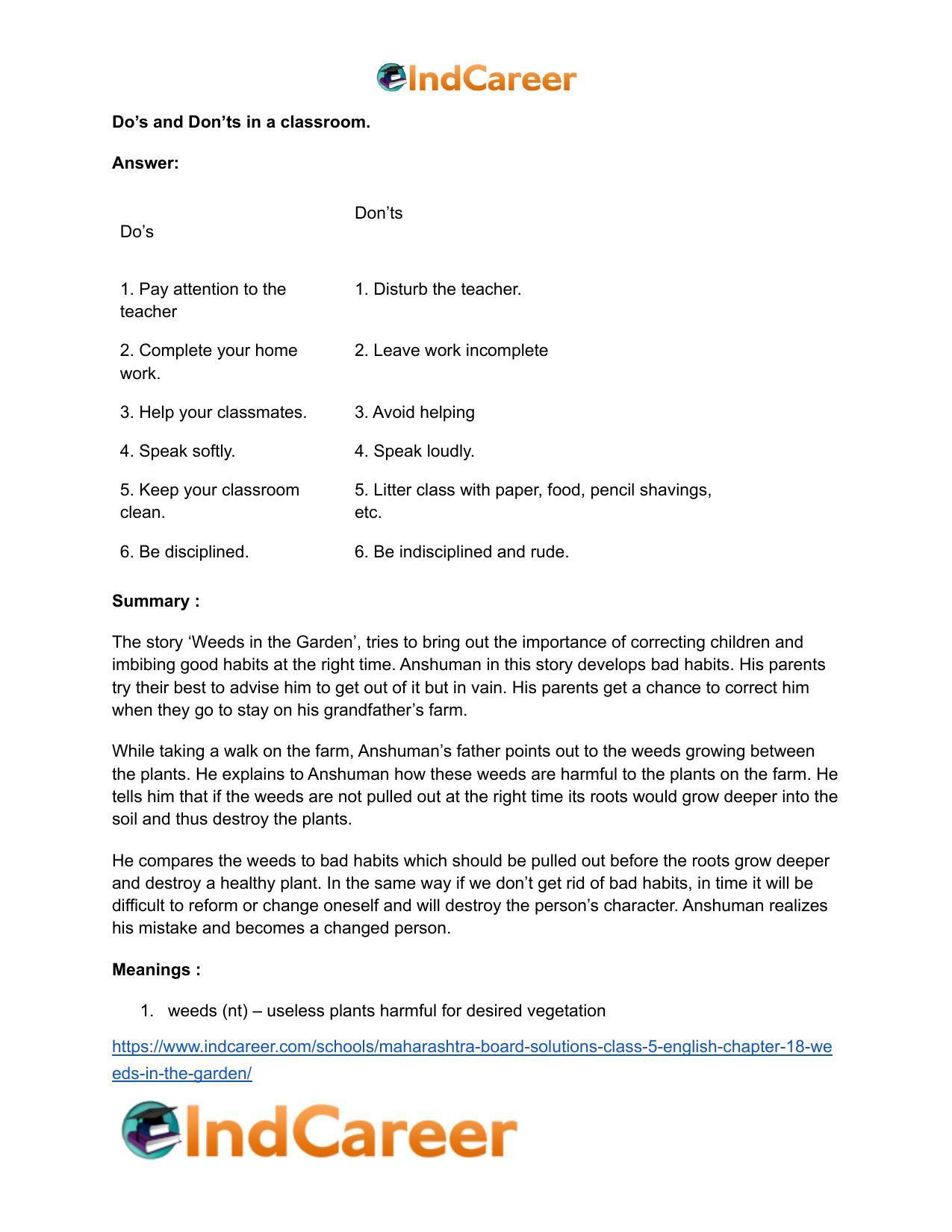 Maharashtra Board Solutions Class 5-English: Chapter 18- Weeds in the Garden - Page 16