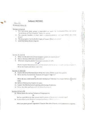 JKBOSE Class 11 Botany Model Question Paper 2023