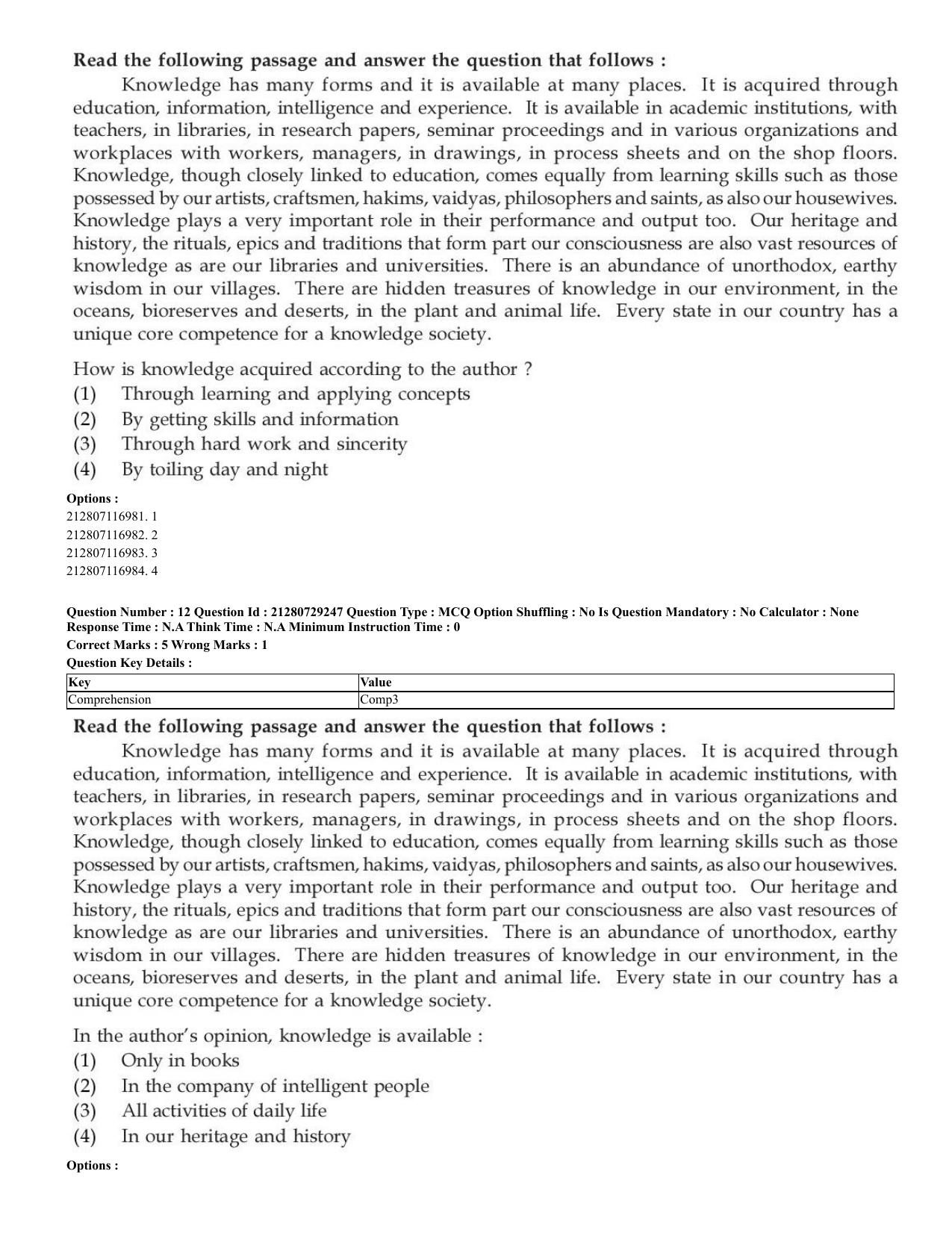CUET 2023 English Shift 2 Question Papers - Page 12