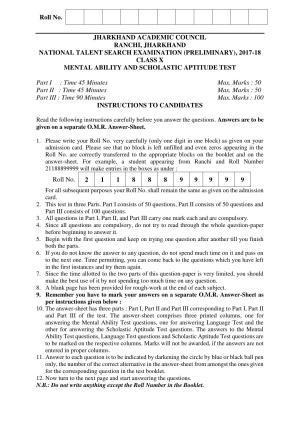 Jharkhand (JAC) NTSE 2017-18 (MAT, Lang, SAT) Solution & Notes