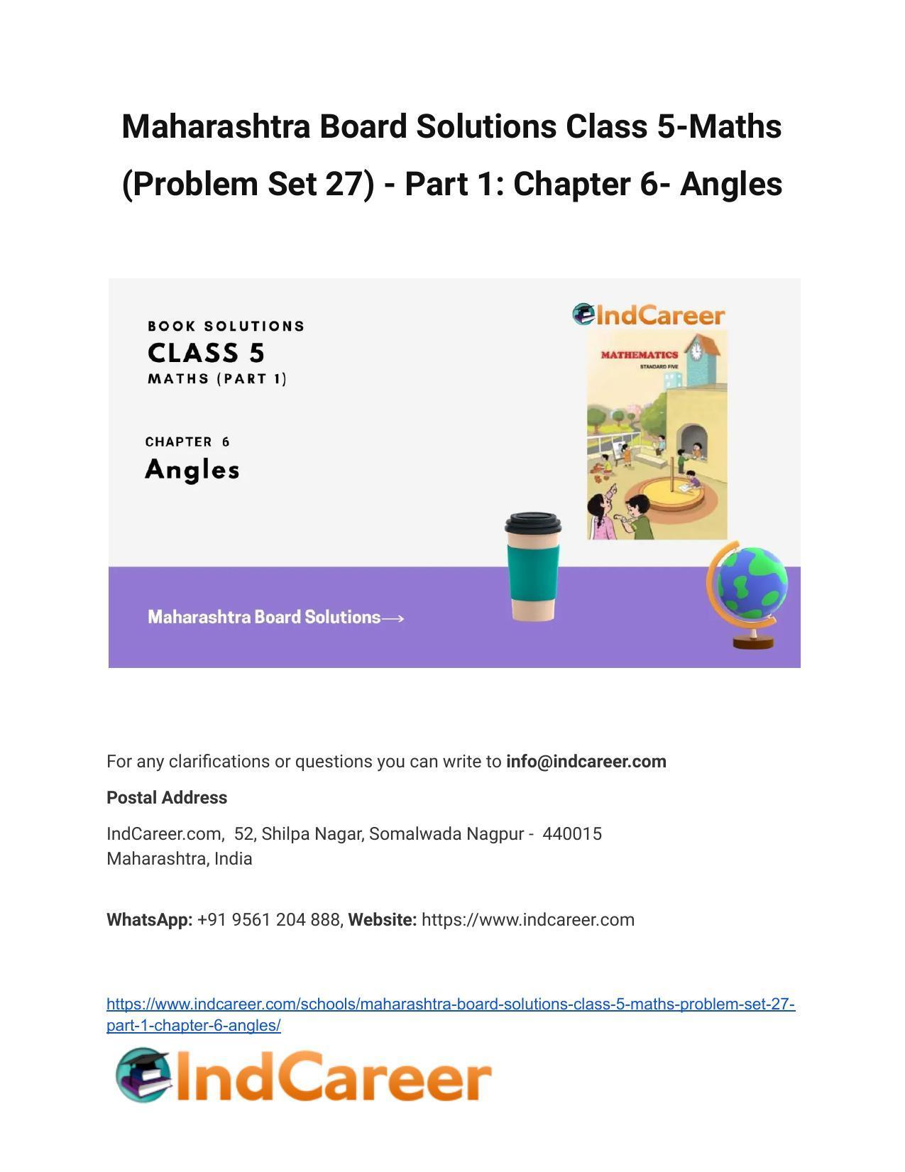 Maharashtra Board Solutions Class 5-Maths (Problem Set 27) - Part 1: Chapter 6- Angles - Page 1