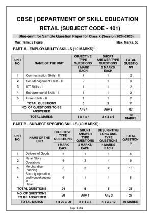 CBSE Class 10 Retail Sample Paper 2025