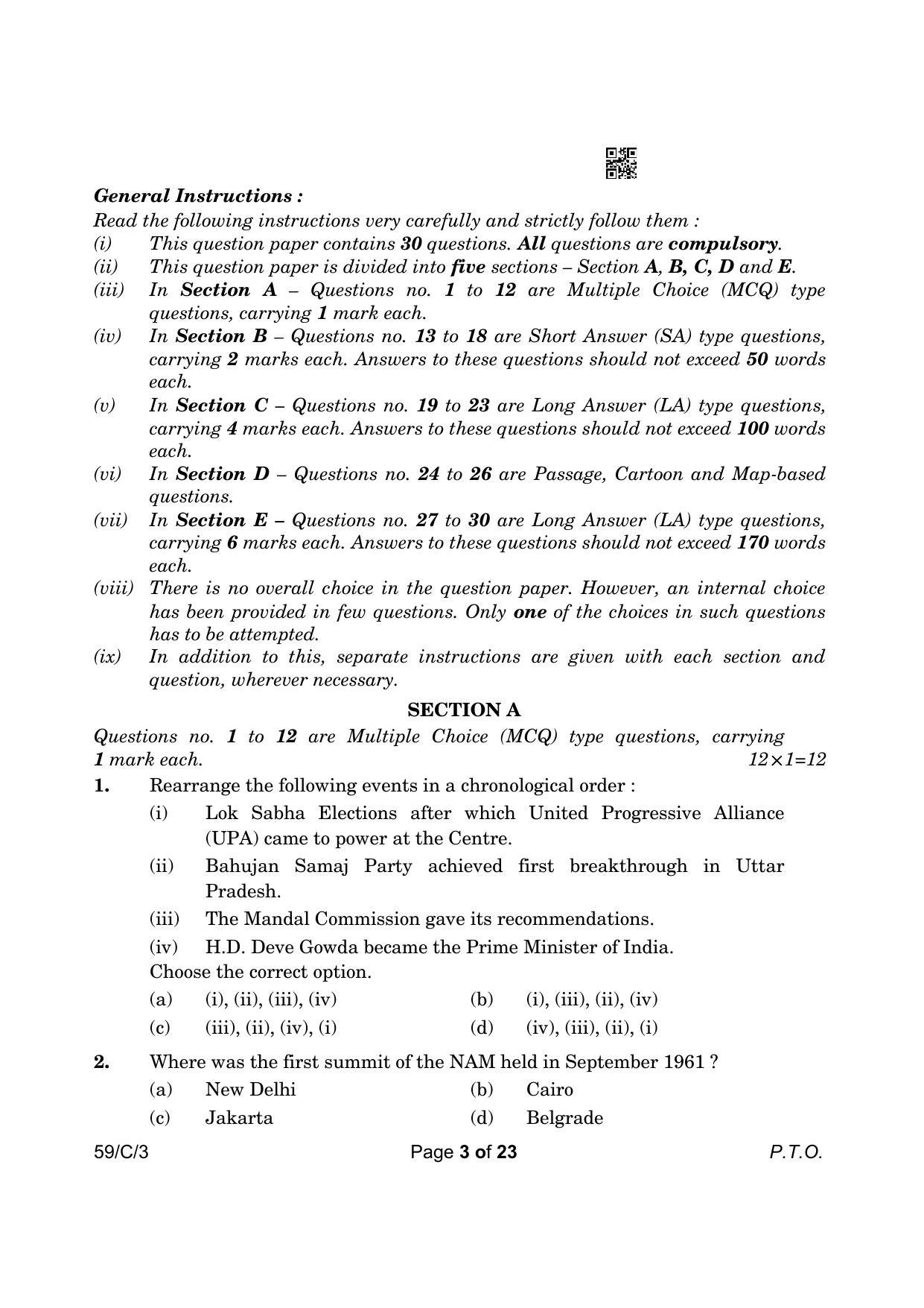 CBSE Class 12 59-3 Political Science 2023 (Compartment) Question Paper - Page 3