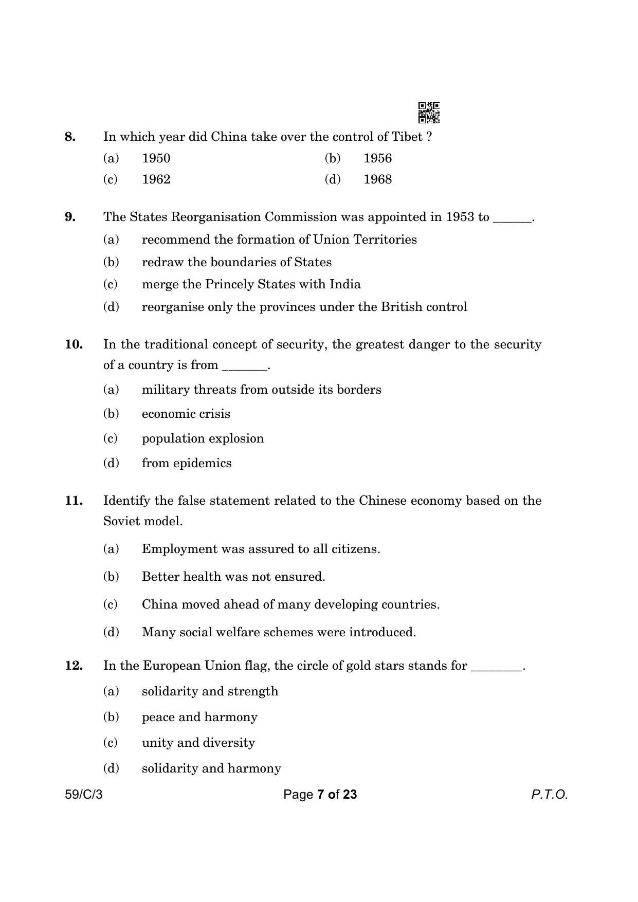 CBSE Class 12 59-3 Political Science 2023 (Compartment) Question Paper - Page 7
