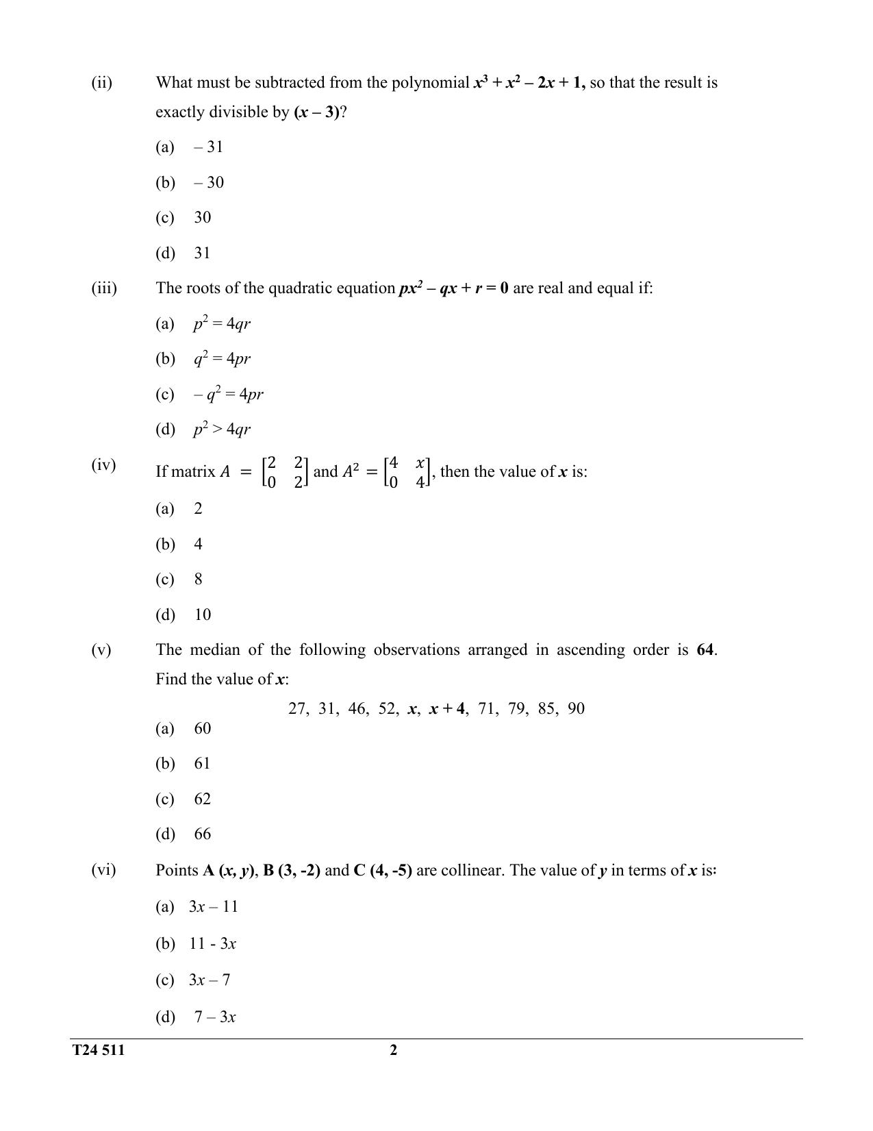 ICSE Class 10 Mathematics 2024 Question Paper - Page 2