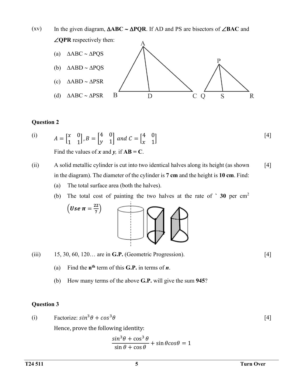 ICSE Class 10 Mathematics 2024 Question Paper - Page 5