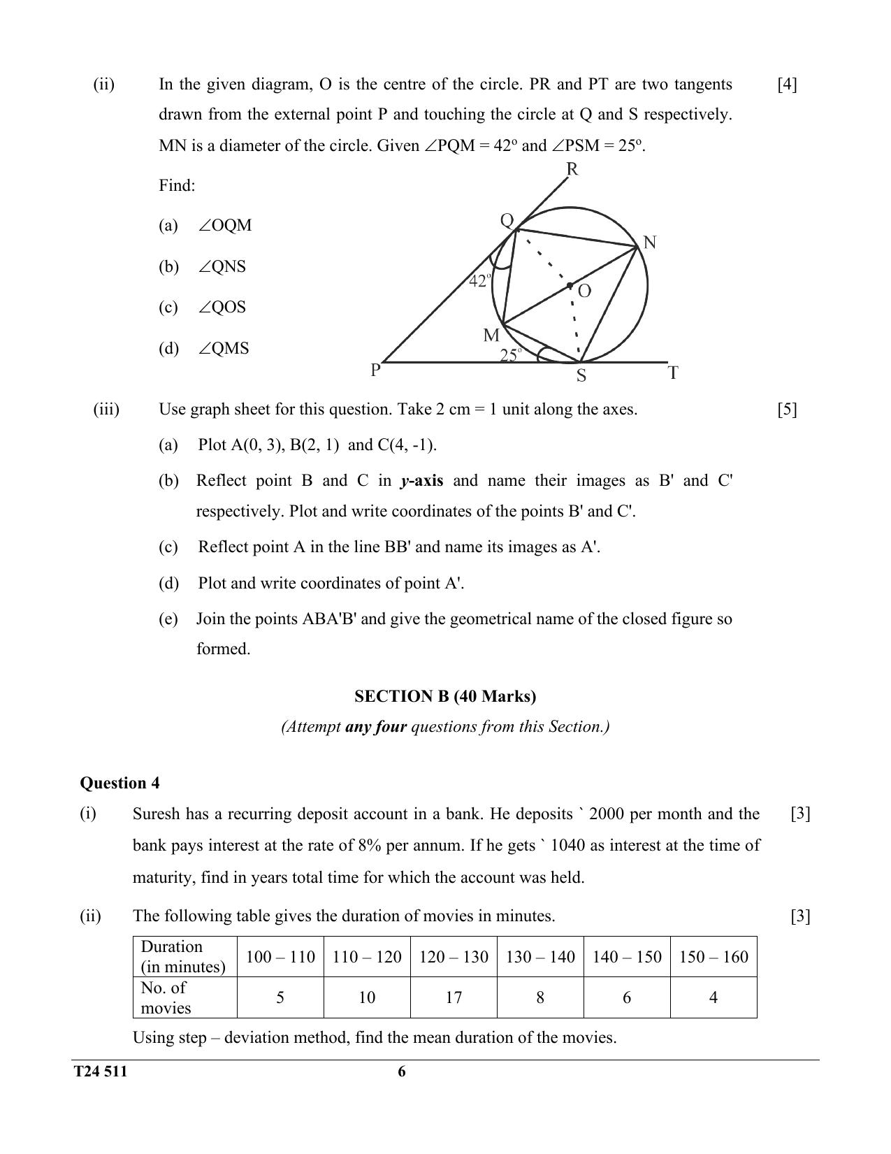 ICSE Class 10 Mathematics 2024 Question Paper - Page 6