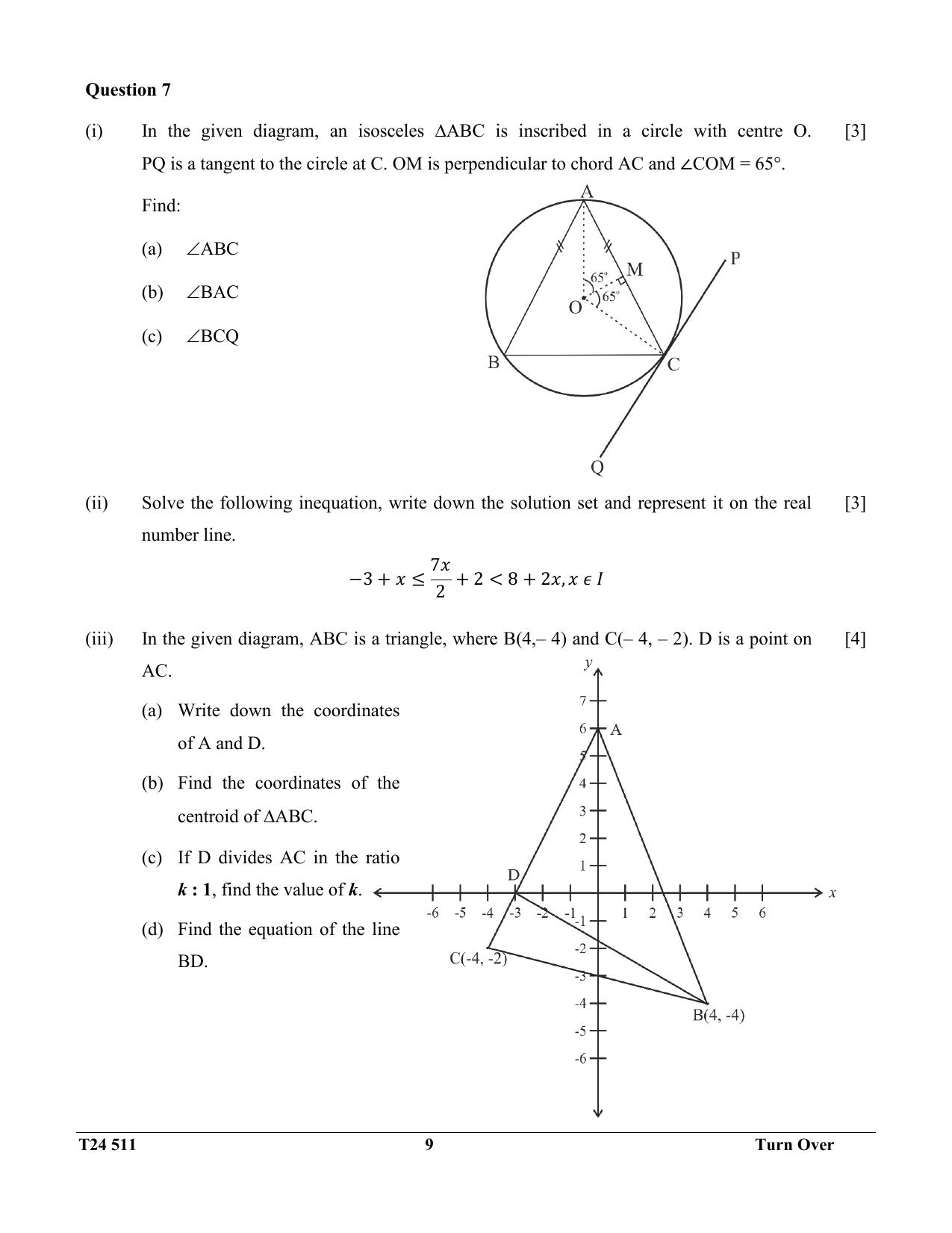 ICSE Class 10 Mathematics 2024 Question Paper - Page 9