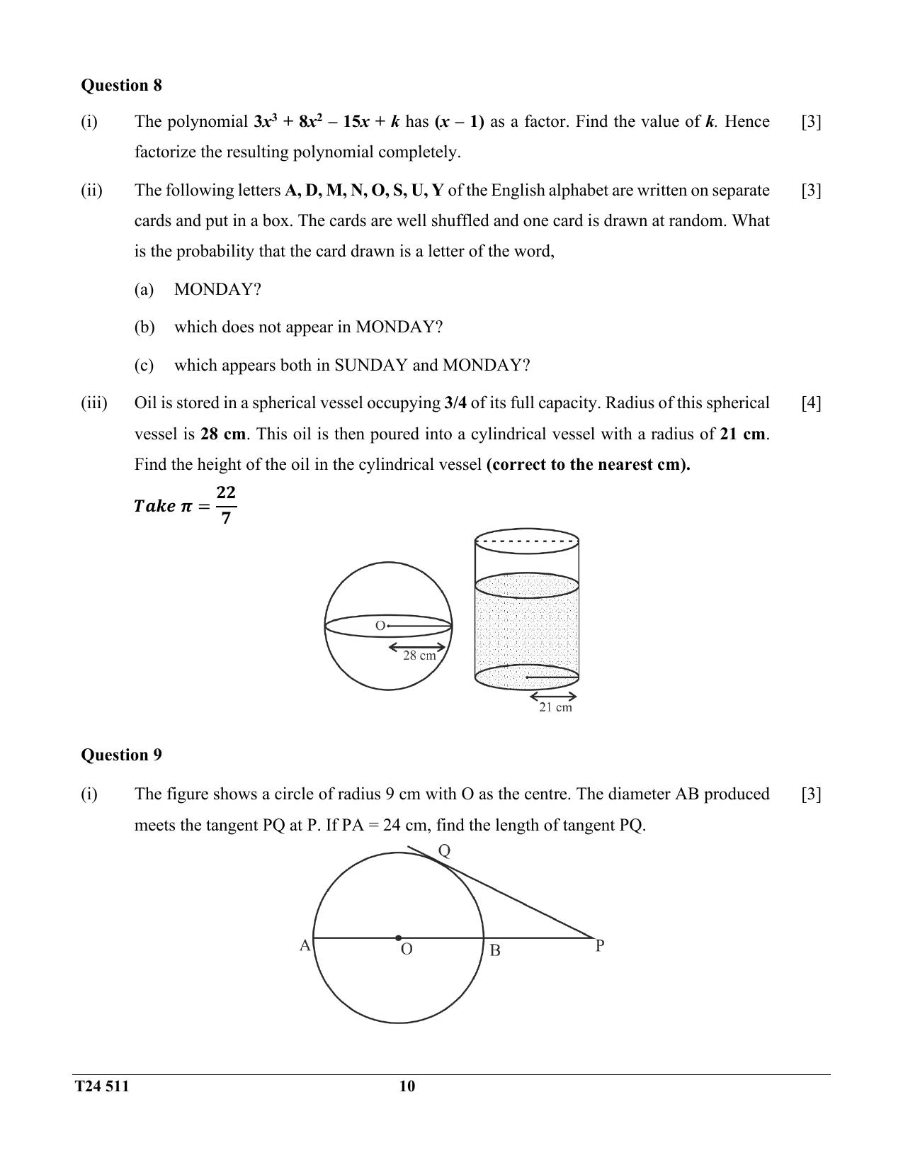 ICSE Class 10 Mathematics 2024 Question Paper - Page 10
