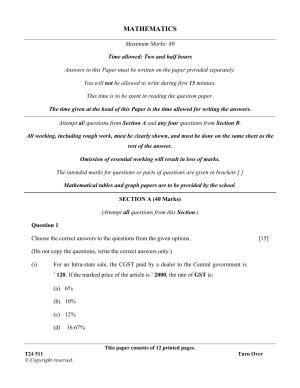 ICSE Class 10 Mathematics 2024 Question Paper