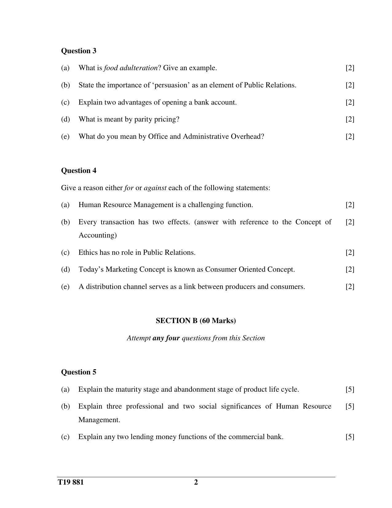 ICSE Class 10 Commercial Application 2019 Question Paper - Page 2