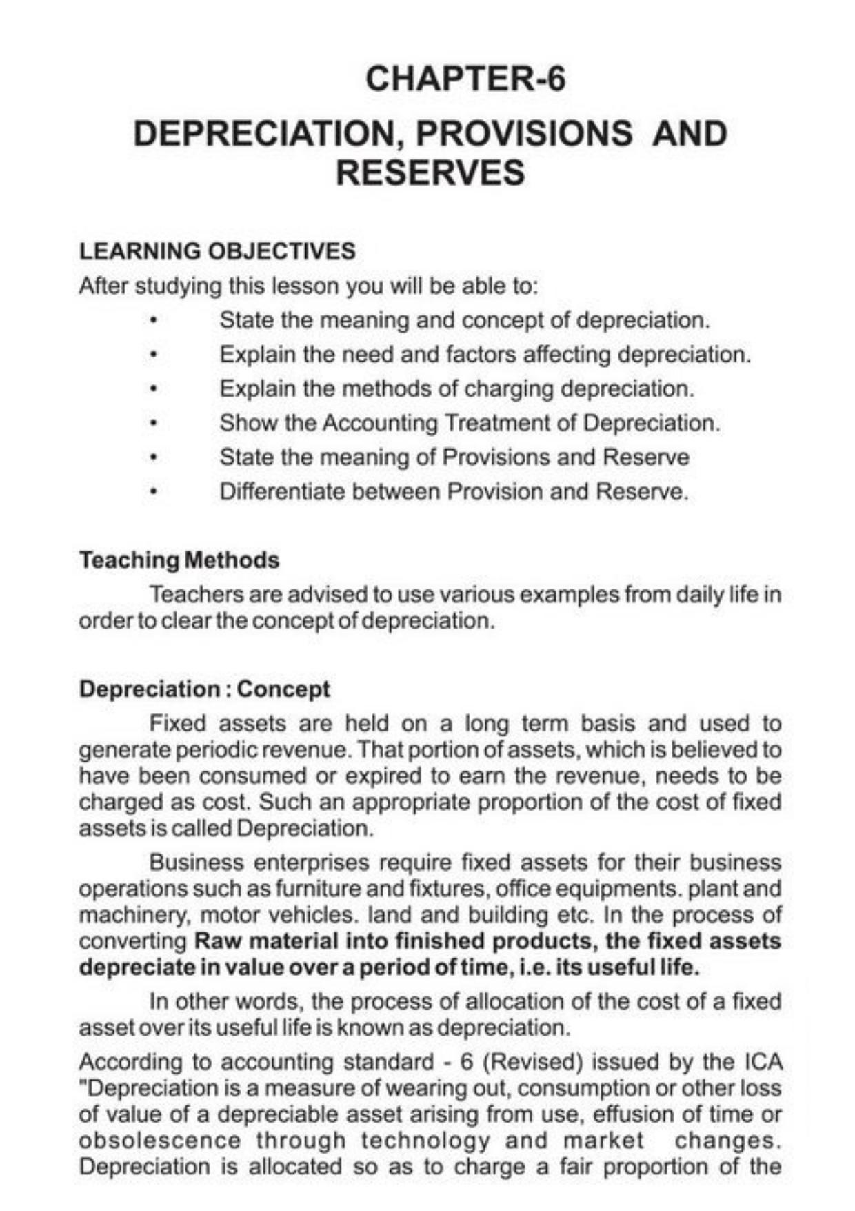 Class 11 Notes, Question & Practice Paper - Accountancy (Topic 6 : Depreciation Provisions and Reserves) - Page 2