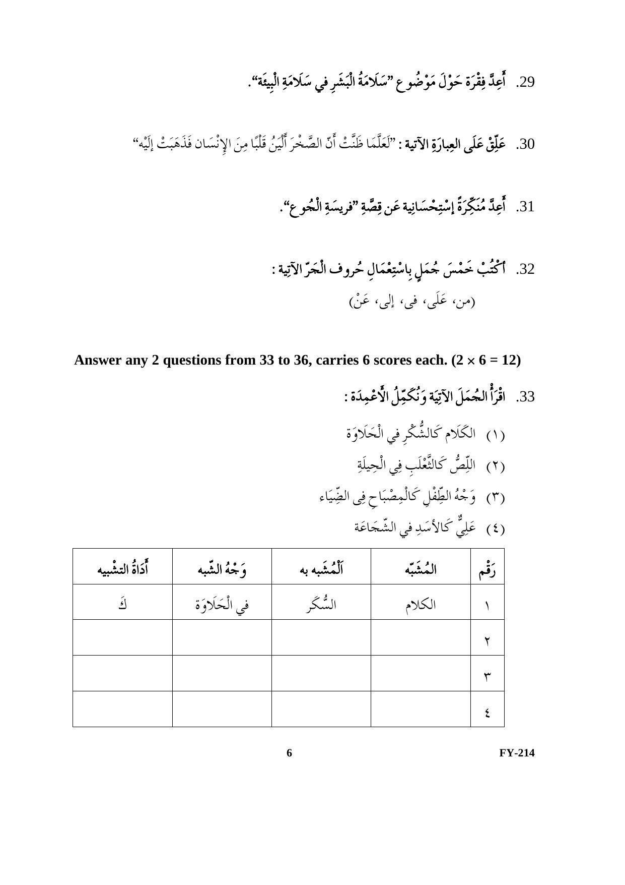 Kerala Plus One (Class 11th) Part-III Arabic-Optional Question Paper 2021 - Page 6