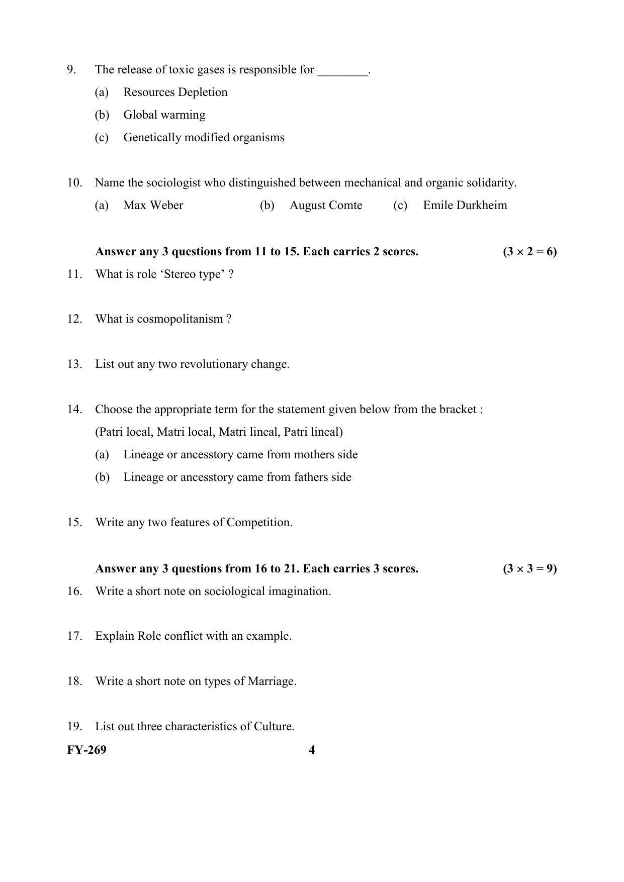 Kerala Plus One (Class 11th) Sociology (Hearing Impaired) Question Paper 2021 - Page 4