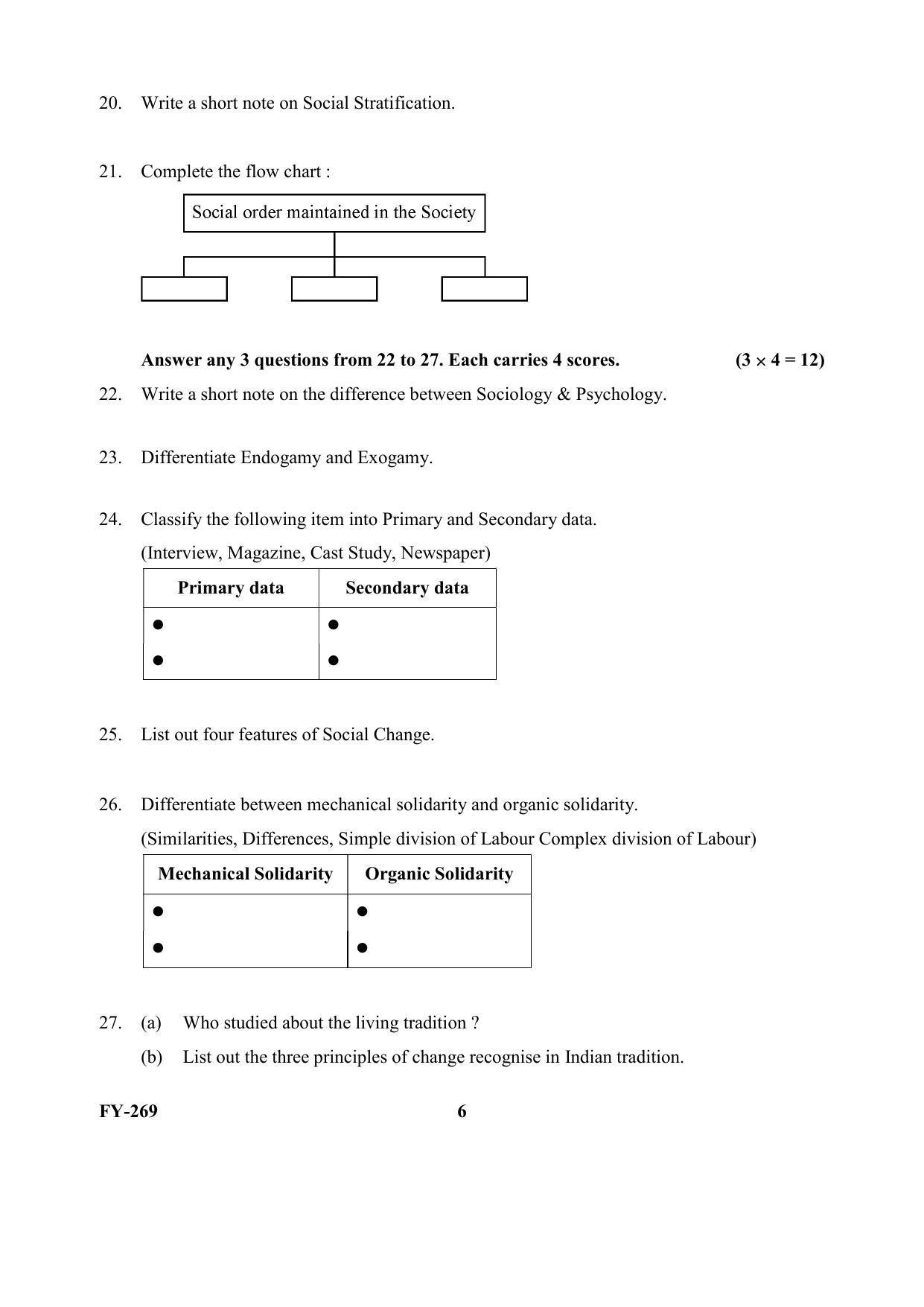 Kerala Plus One (Class 11th) Sociology (Hearing Impaired) Question Paper 2021 - Page 6