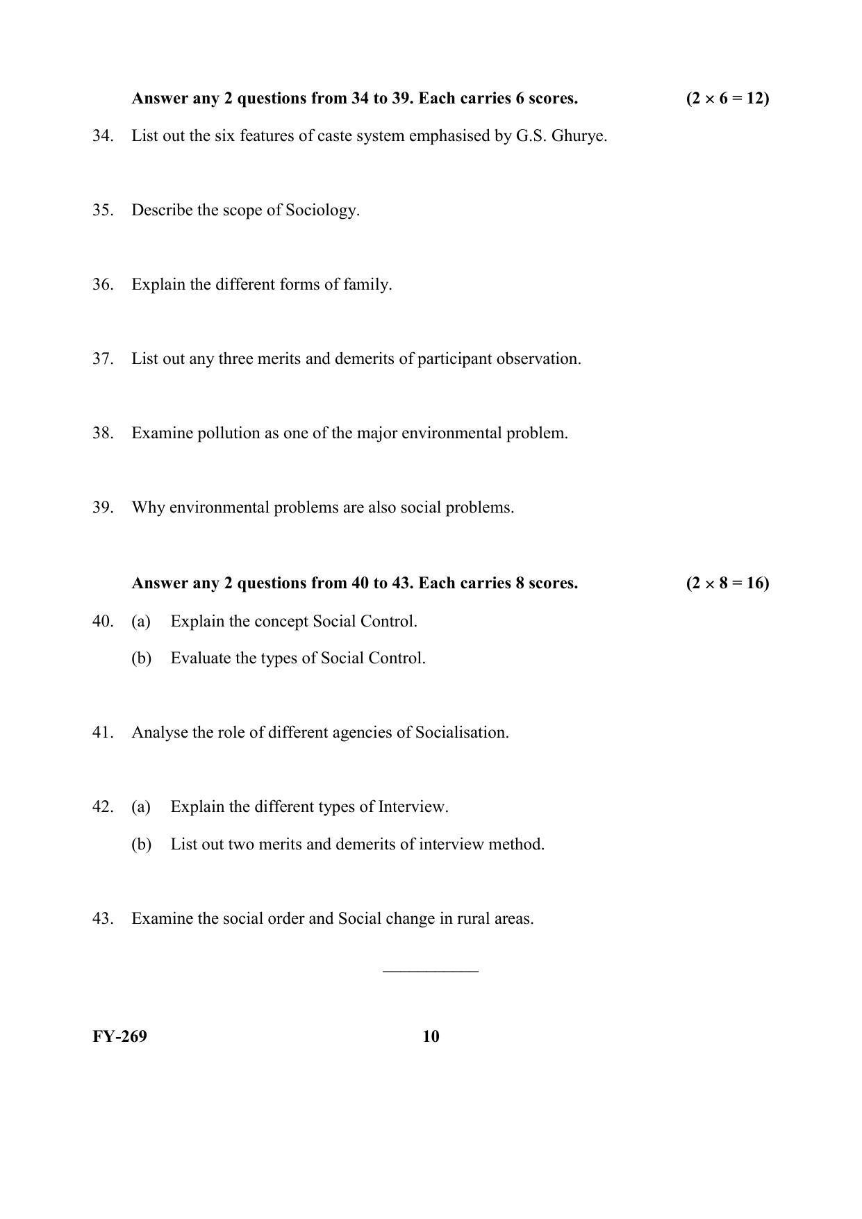Kerala Plus One (Class 11th) Sociology (Hearing Impaired) Question Paper 2021 - Page 10