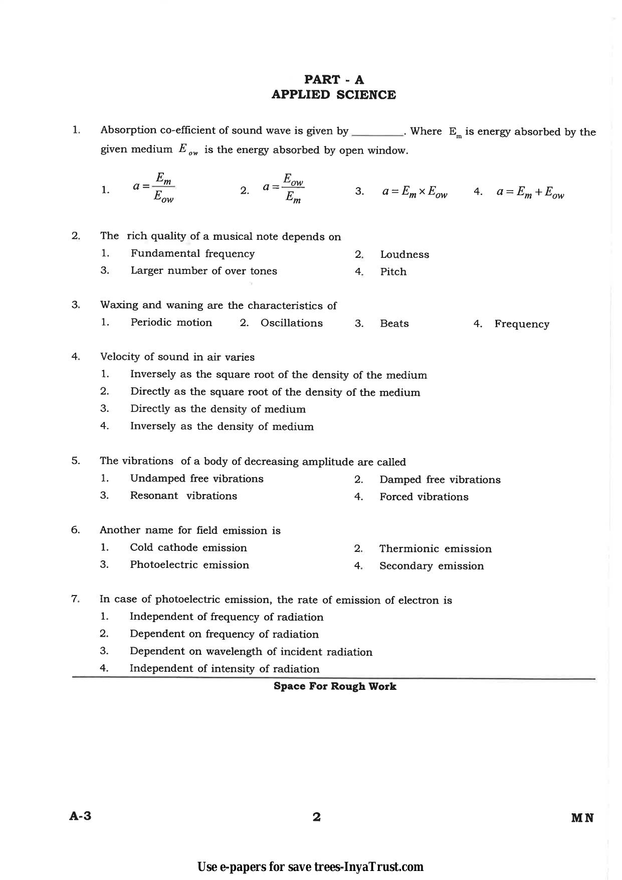 Karnataka Diploma CET- 2015 Mining Engineering Question Paper - Page 2