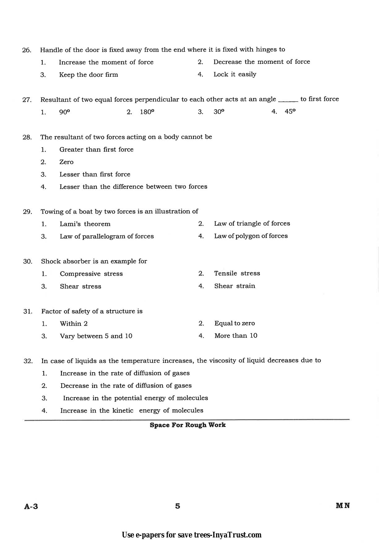 Karnataka Diploma CET- 2015 Mining Engineering Question Paper - Page 5