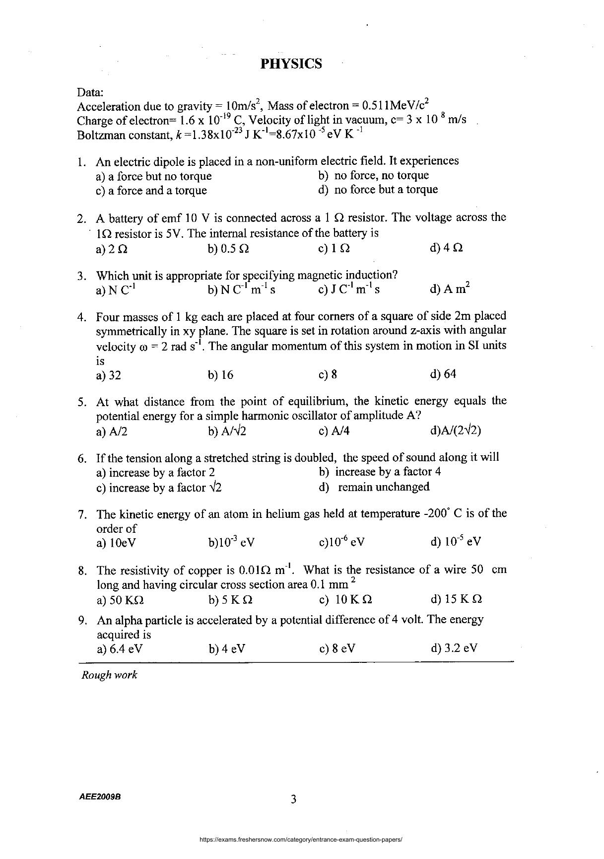 AEEE 2009 Question Paper - Page 2