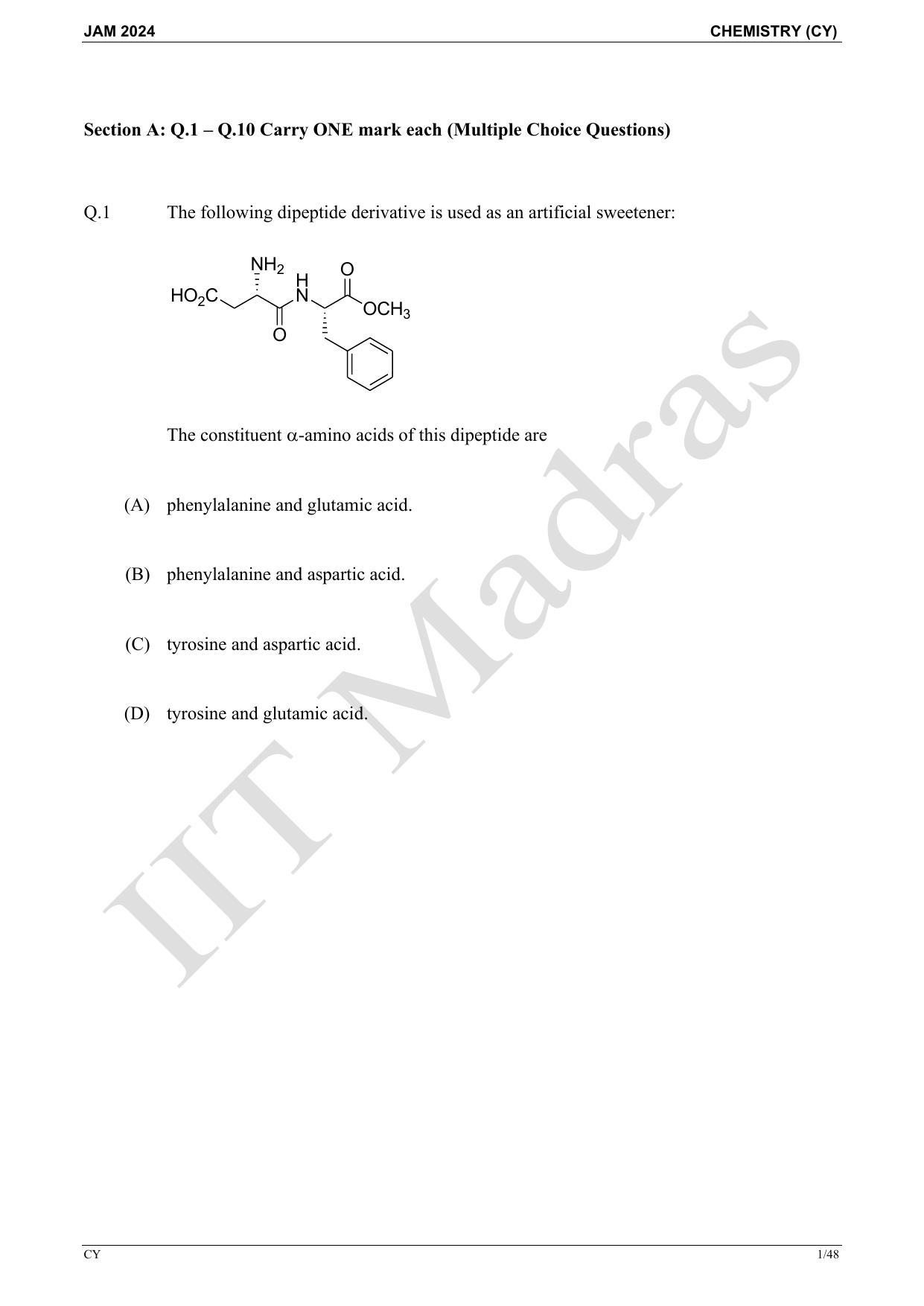 IIT JAM 2024 Chemistry (CY) Master Question Paper - Page 1