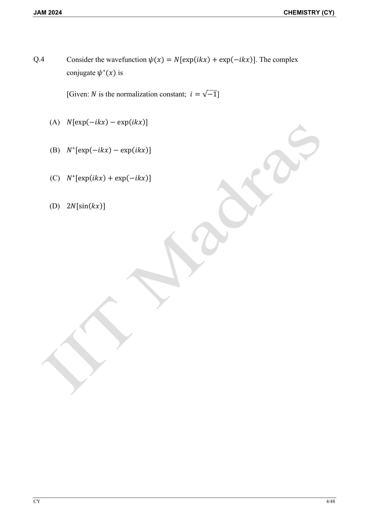 IIT JAM 2024 Chemistry (CY) Master Question Paper - Page 4