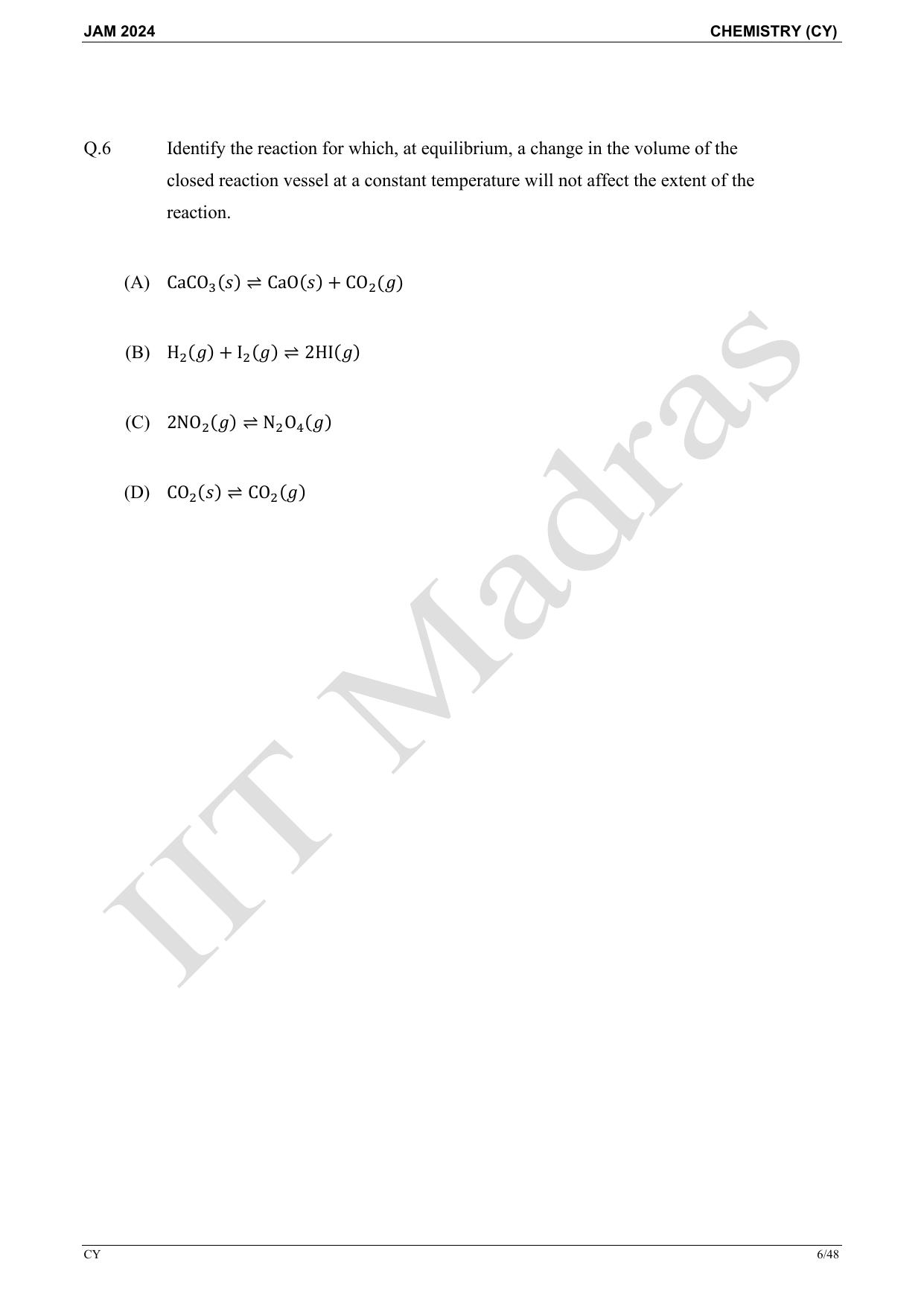 IIT JAM 2024 Chemistry (CY) Master Question Paper - Page 6