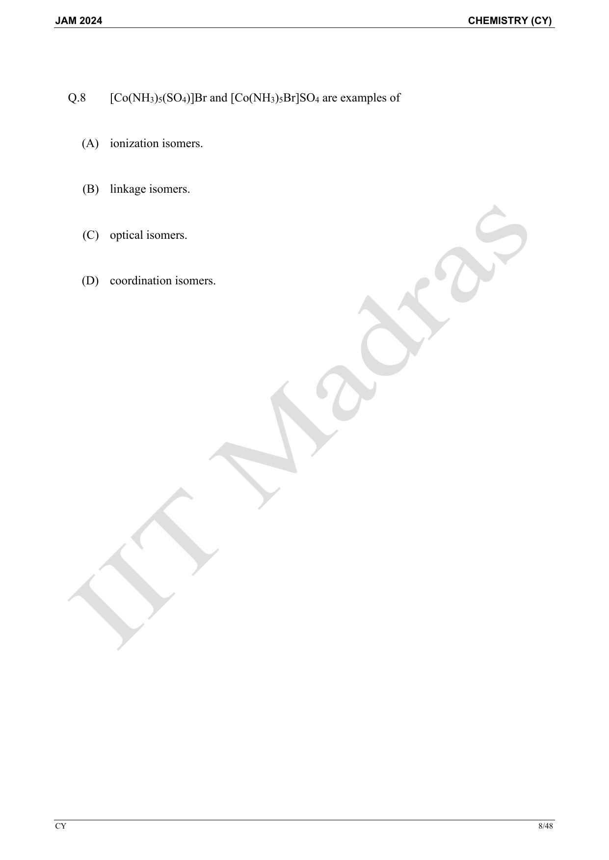 IIT JAM 2024 Chemistry (CY) Master Question Paper - Page 8