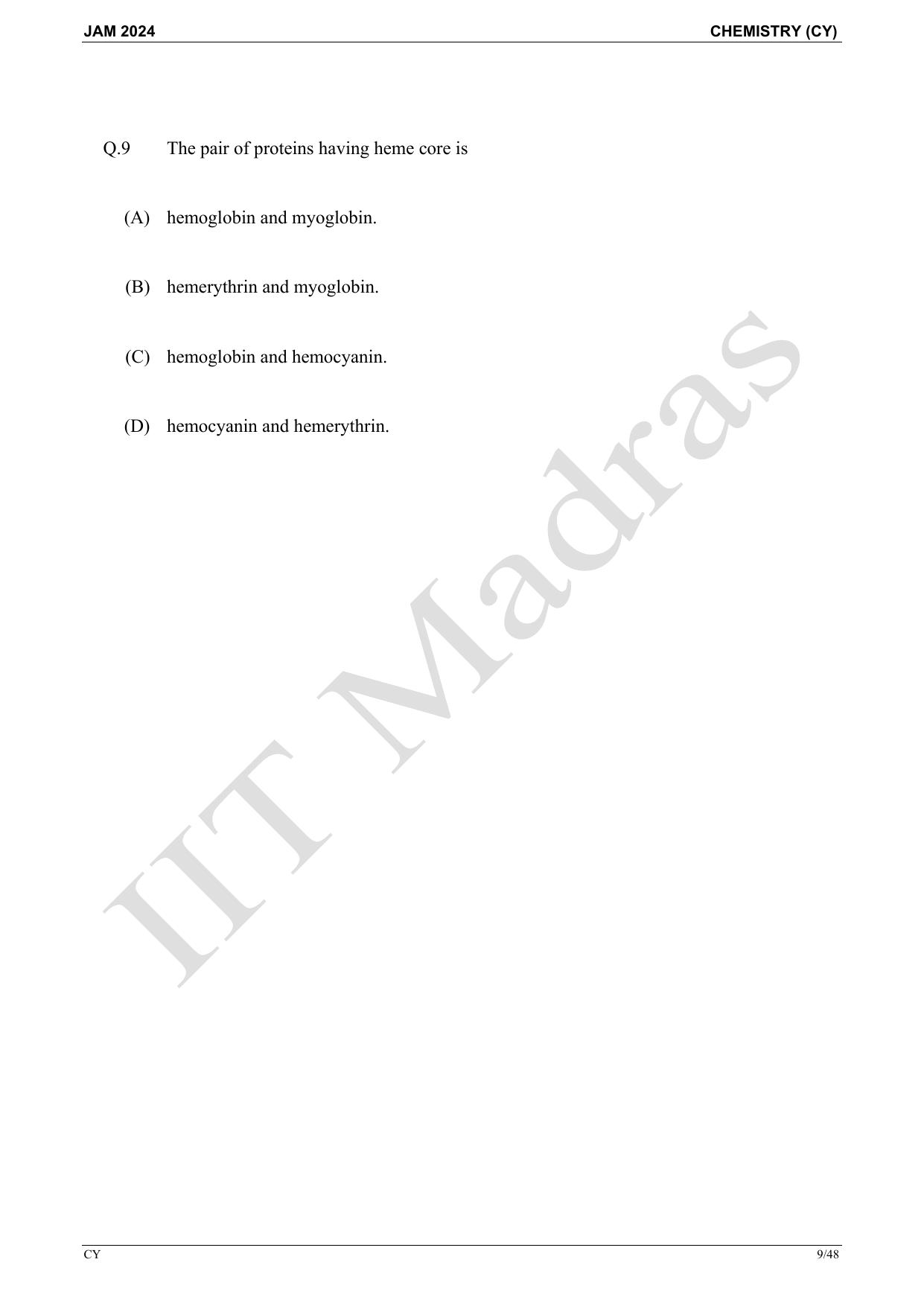 IIT JAM 2024 Chemistry (CY) Master Question Paper - Page 9