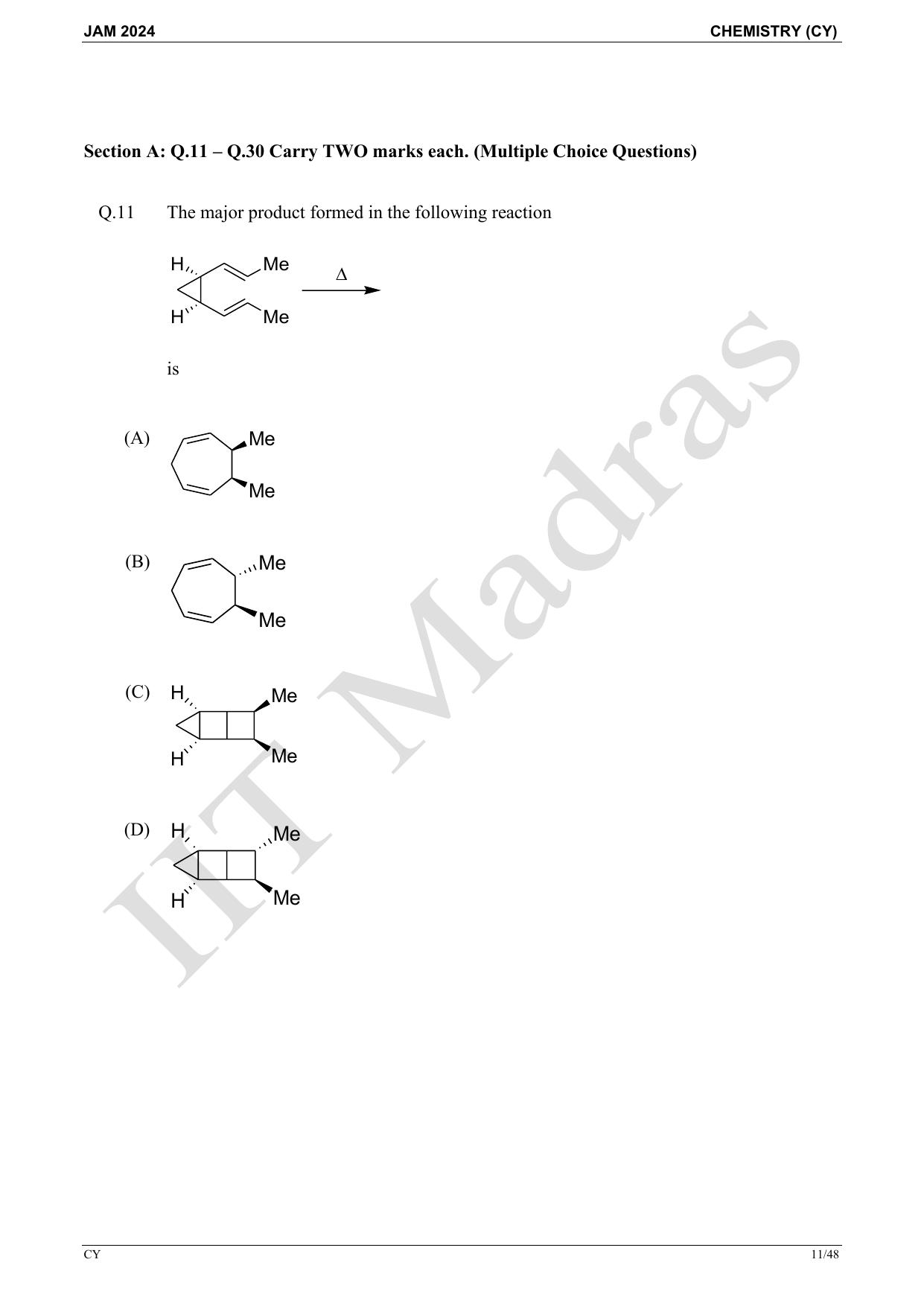 IIT JAM 2024 Chemistry (CY) Master Question Paper - Page 11
