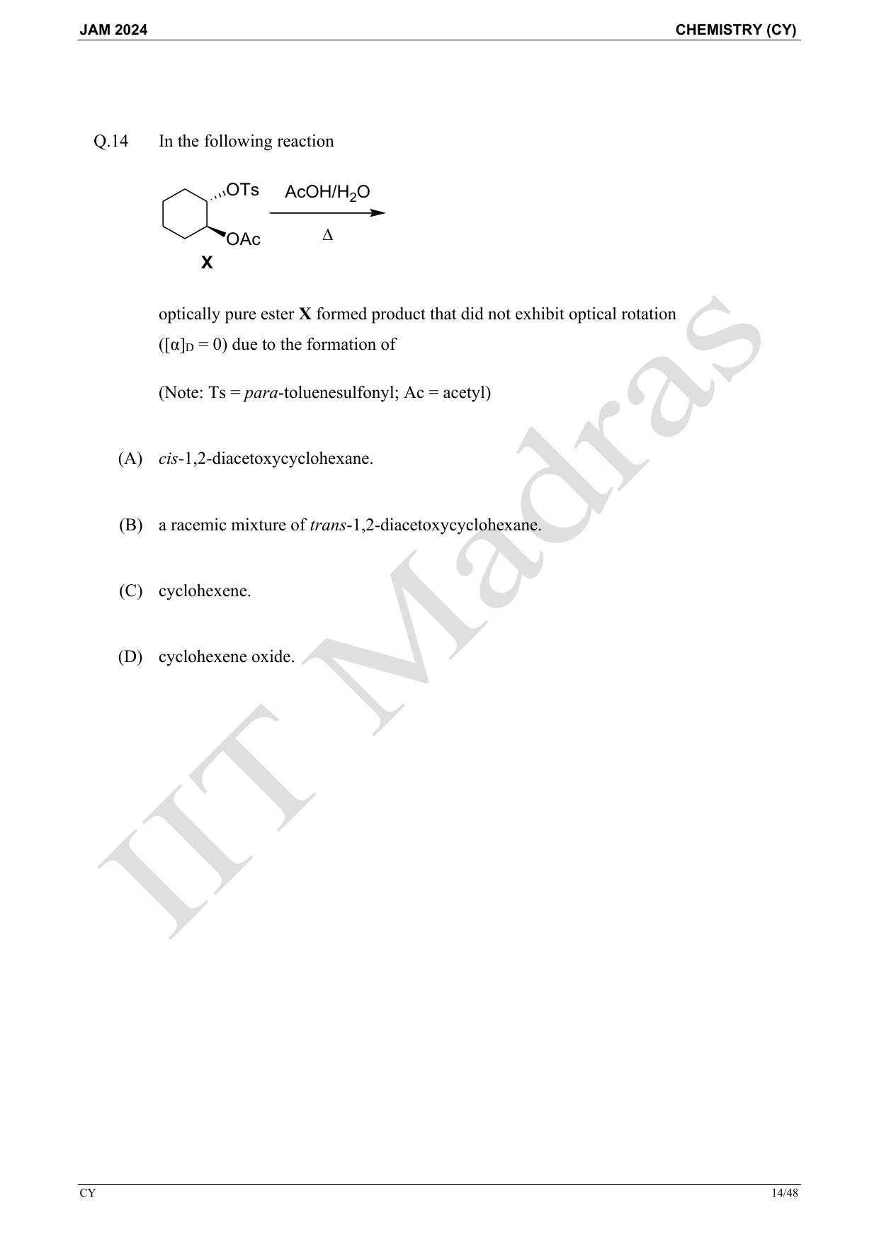 IIT JAM 2024 Chemistry (CY) Master Question Paper - Page 14