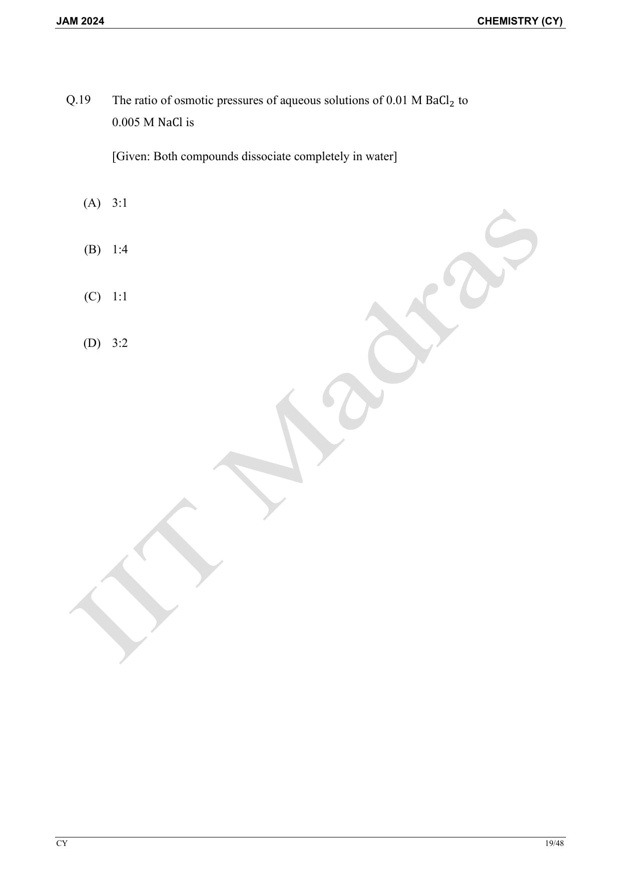 IIT JAM 2024 Chemistry (CY) Master Question Paper - Page 19