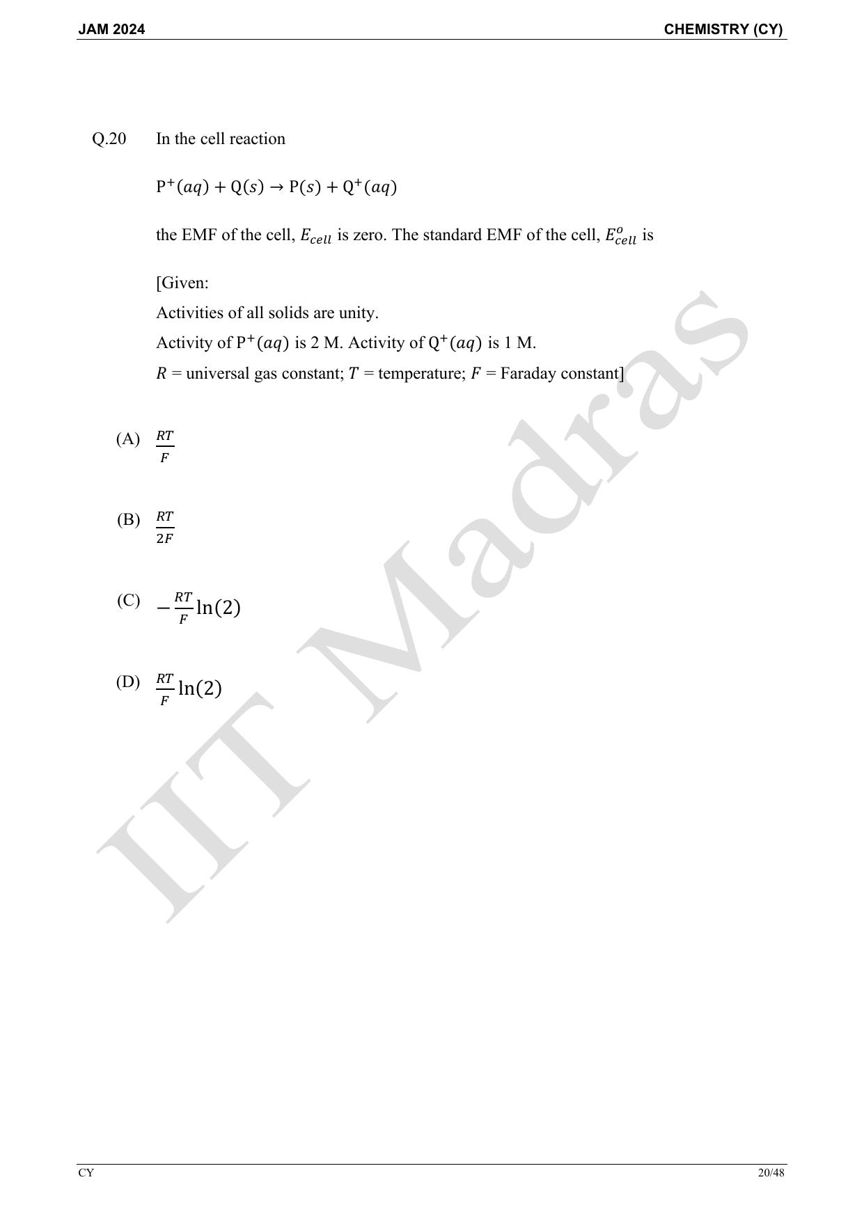 IIT JAM 2024 Chemistry (CY) Master Question Paper - Page 20