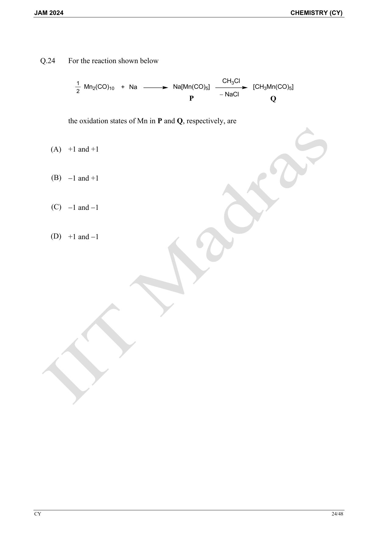 IIT JAM 2024 Chemistry (CY) Master Question Paper - Page 24
