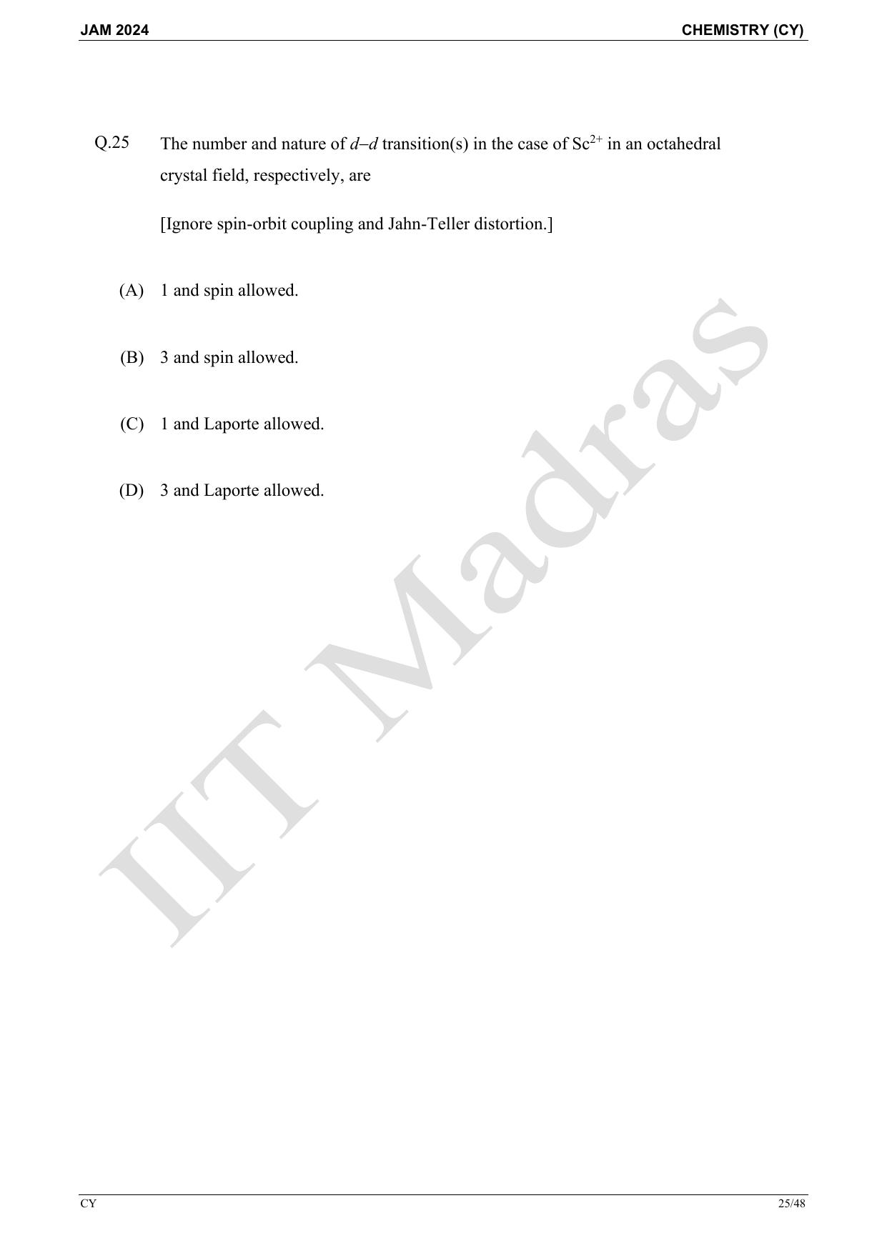 IIT JAM 2024 Chemistry (CY) Master Question Paper - Page 25