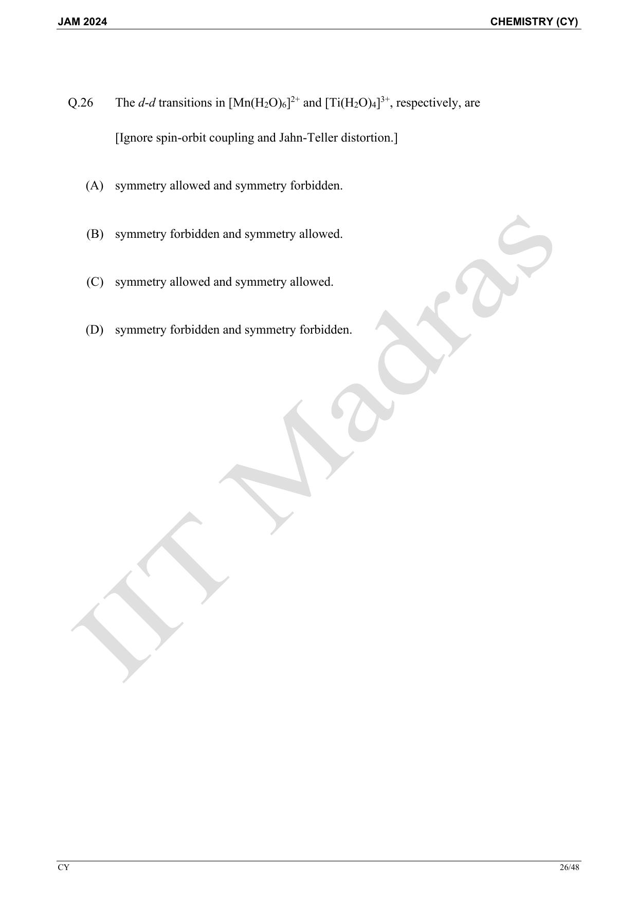 IIT JAM 2024 Chemistry (CY) Master Question Paper - Page 26