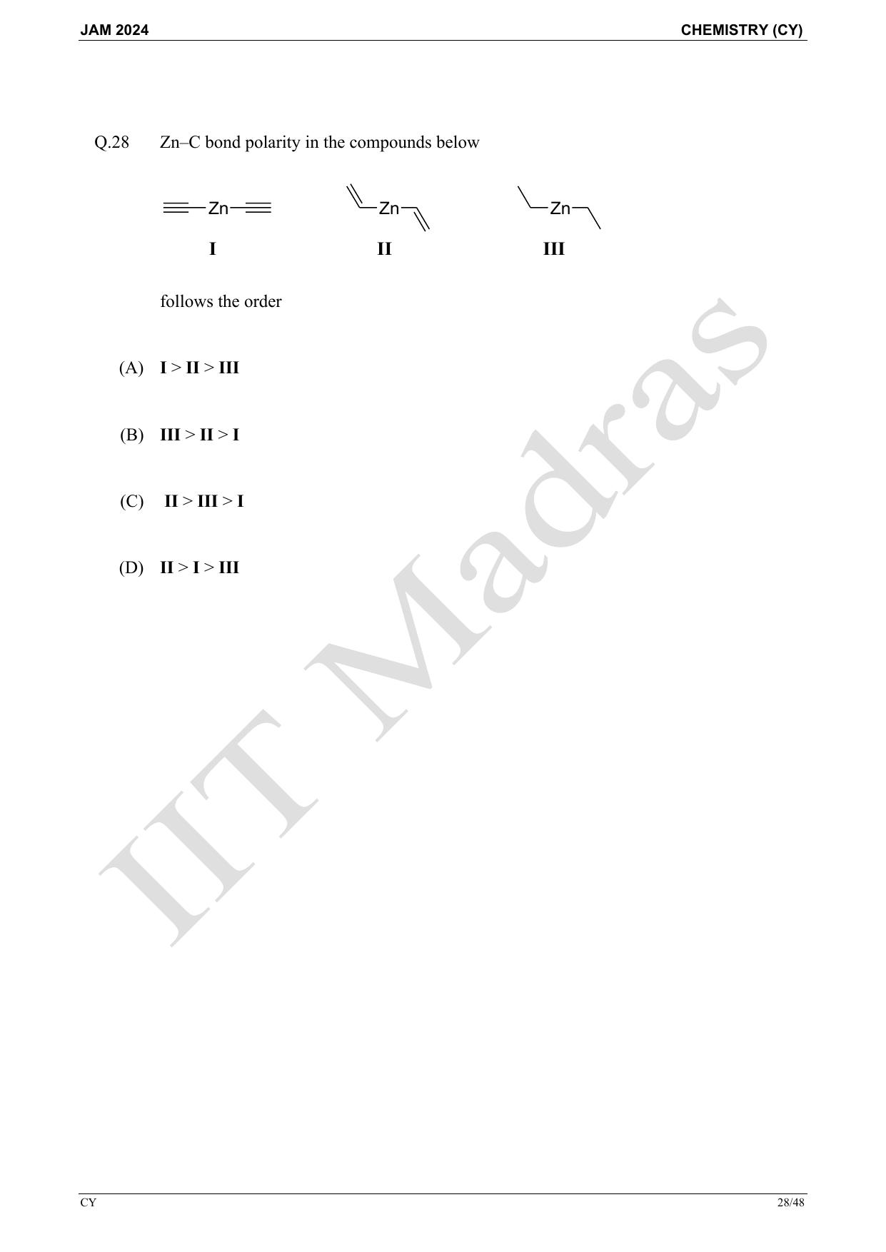 IIT JAM 2024 Chemistry (CY) Master Question Paper - Page 28