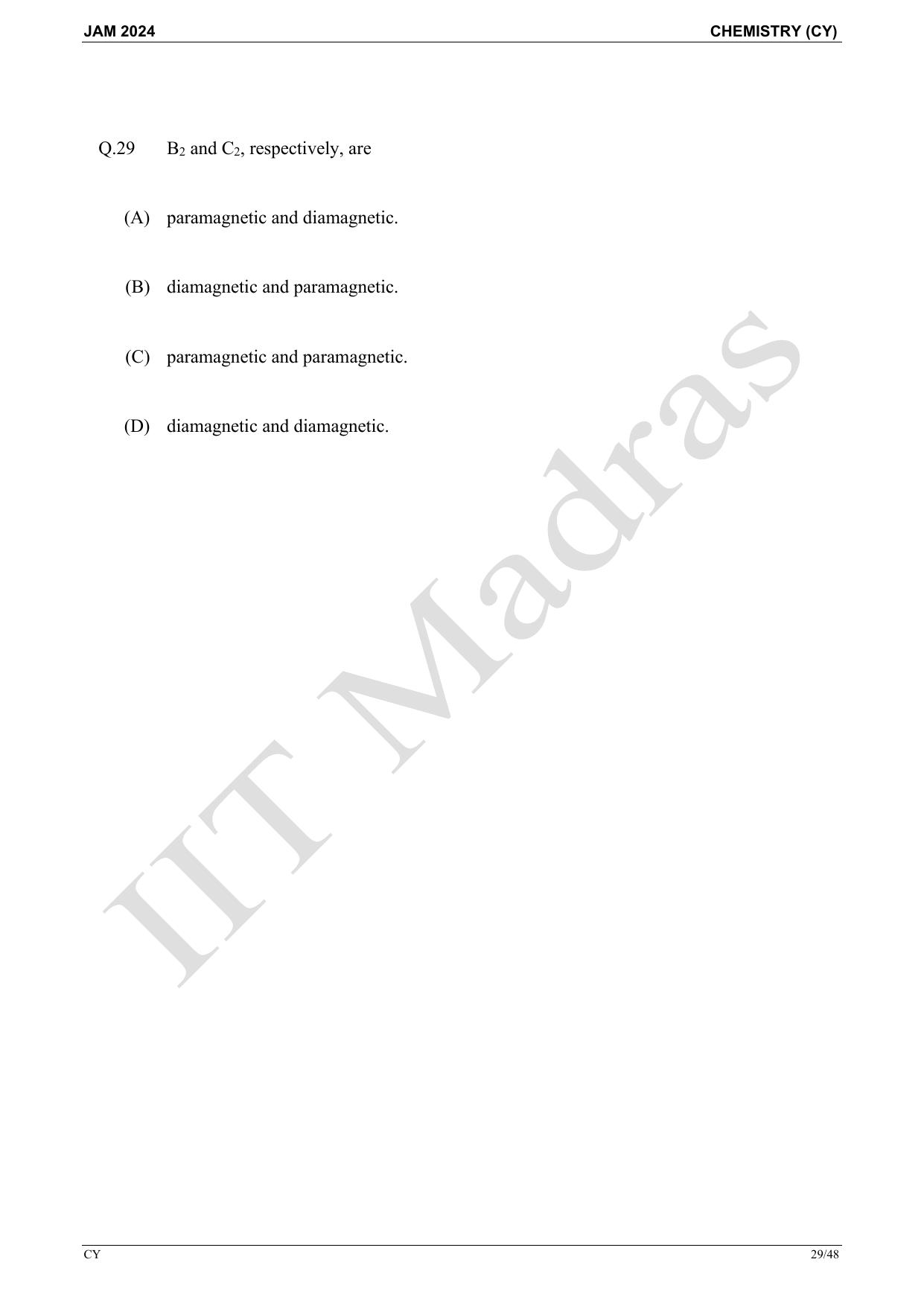 IIT JAM 2024 Chemistry (CY) Master Question Paper - Page 29