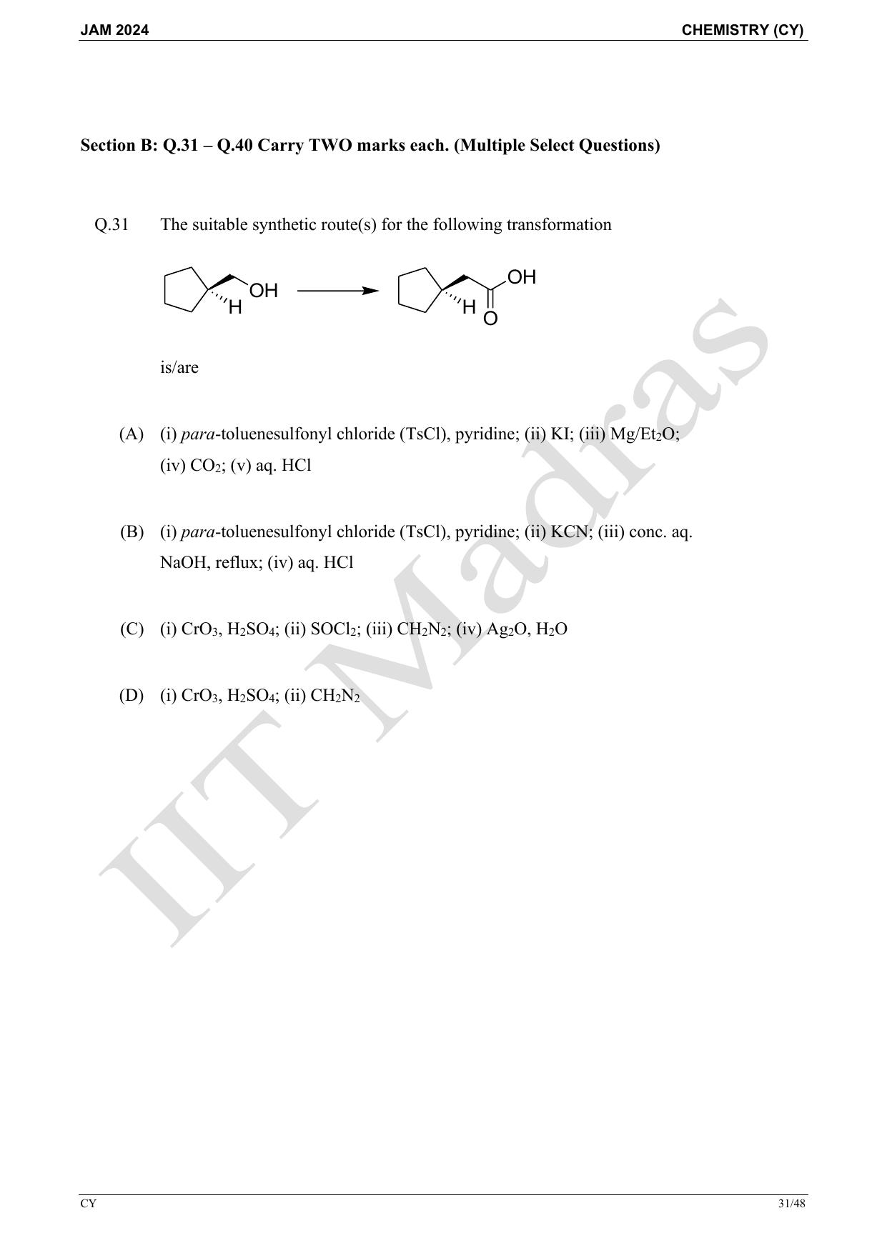 IIT JAM 2024 Chemistry (CY) Master Question Paper - Page 31